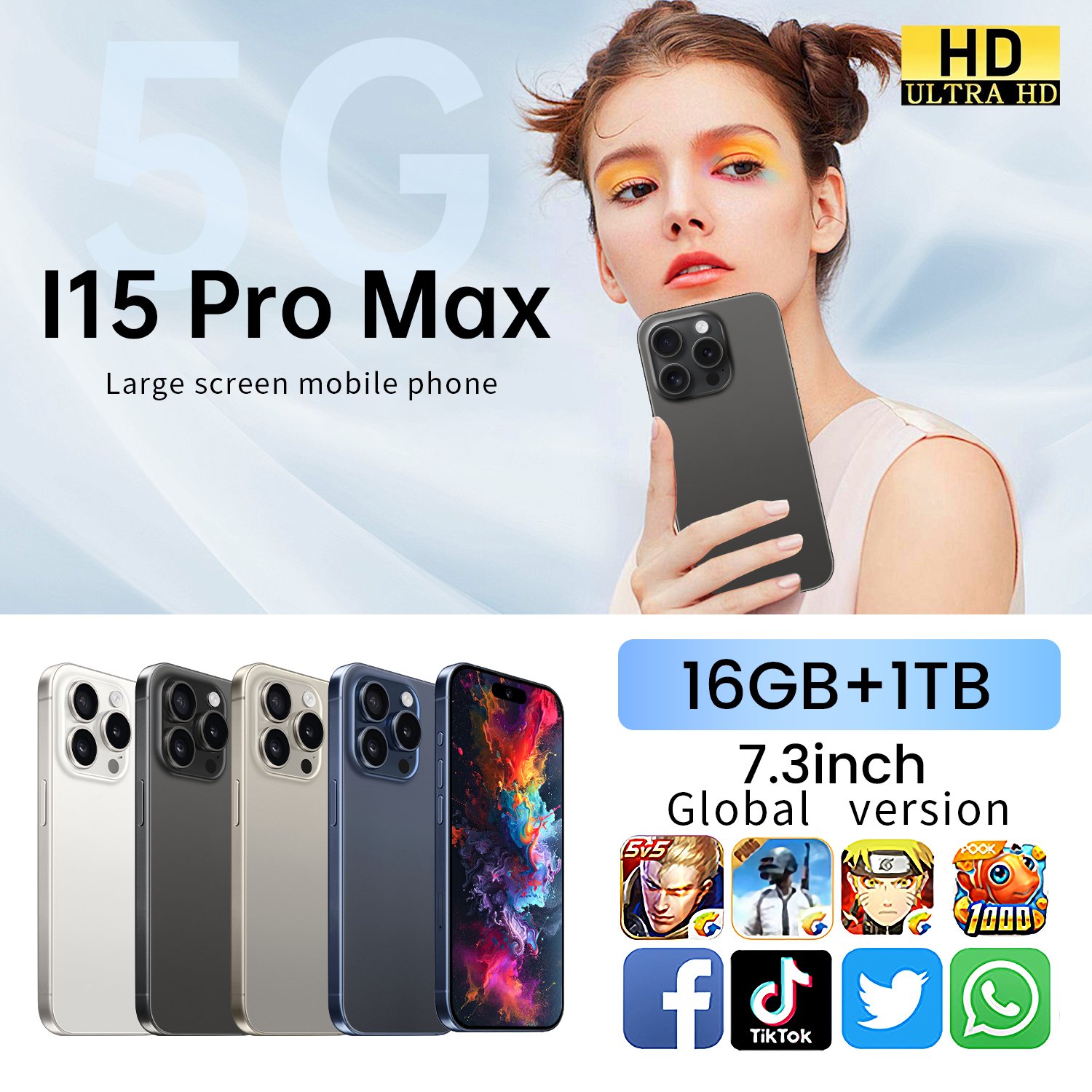 Hot sale Wholesale price 15 pro max mobile phone 16GB+512GB 5G smartphone 6.7inch HD Full Screen New phoene 15 Ultra Phone