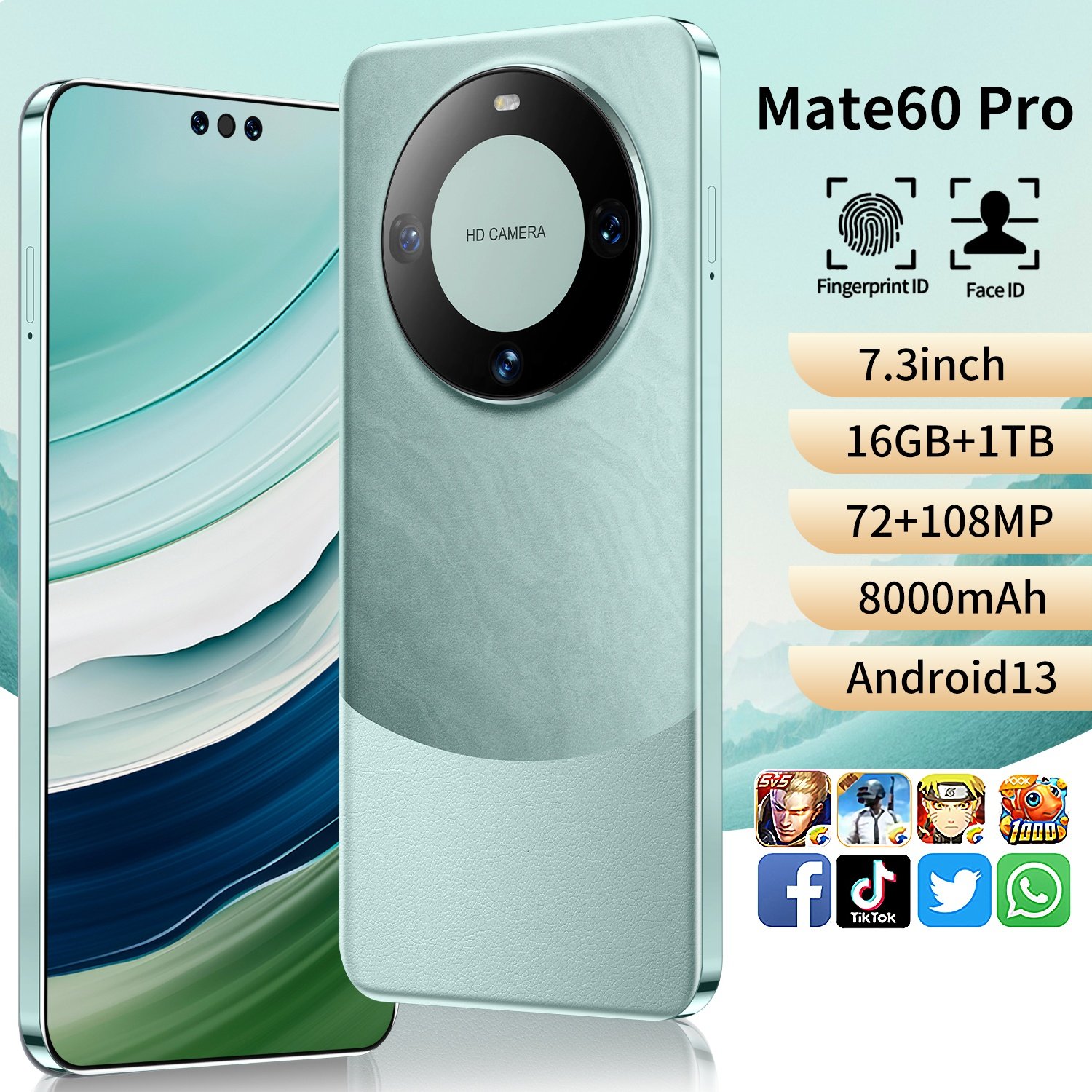 Original phones Mate 60 Pro Smartphones 16GB+1TB 5G Dual SIM Cellphone Mobile Phone 4G&5g smartphone mobile phones