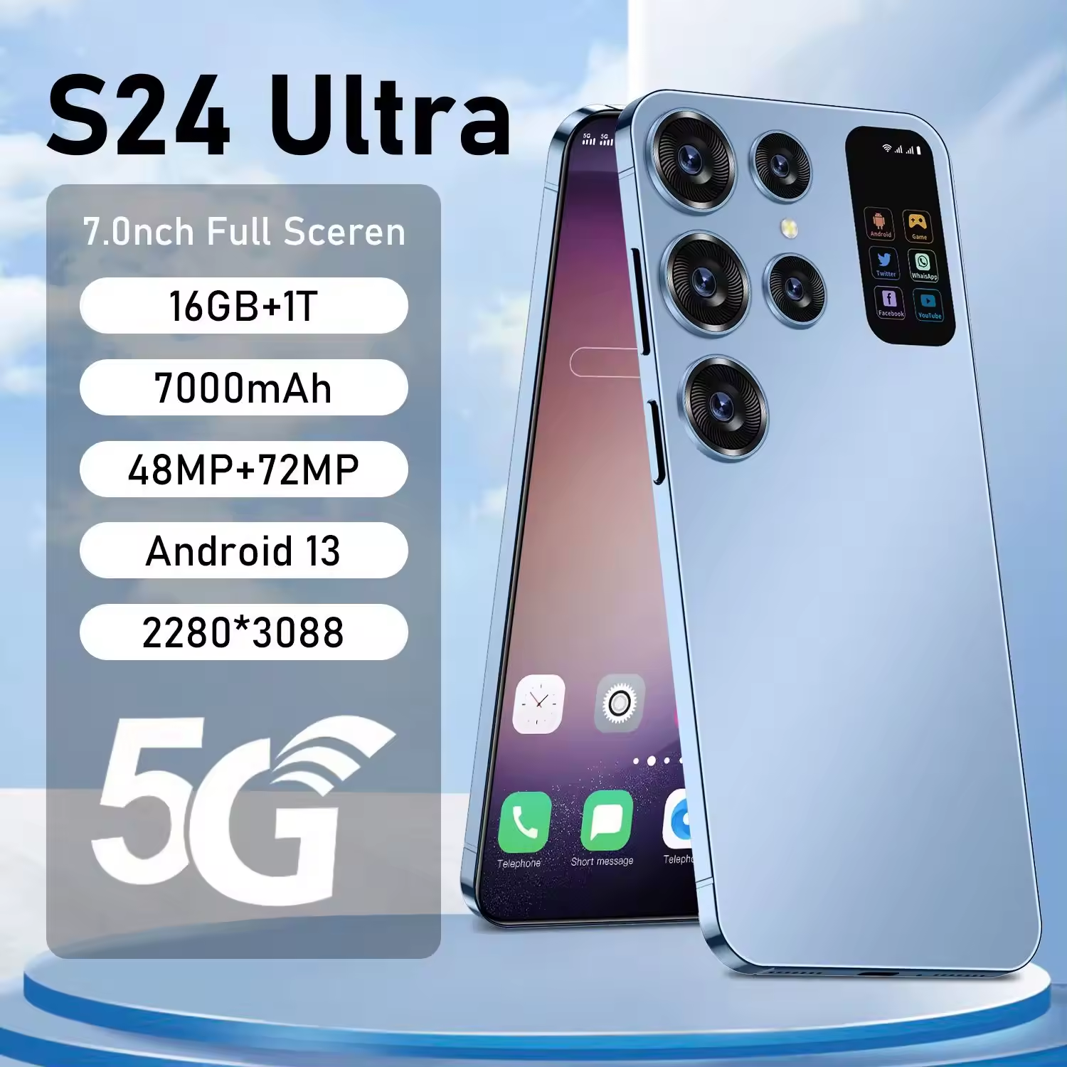 Hot Selling Custom S24 Ultra Unlocked Cell Phone Big Screen 5g Smartphone 16gb + 1tb Android13.0 Phone