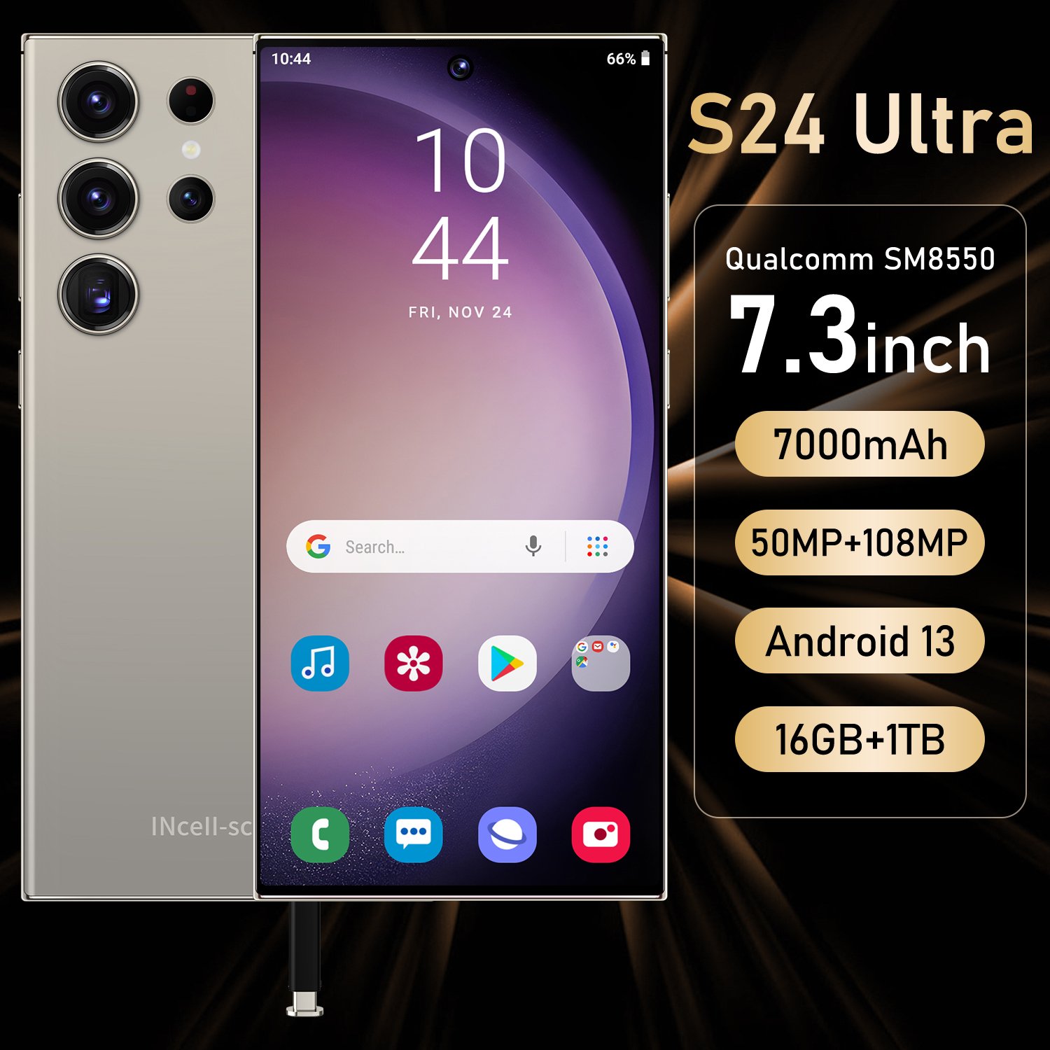 Leading Edge Wholesale S24 Android 5G Smartphone - 16GB RAM 1TB Storage Dual SIM Face Recognition Fingerprint Unlock