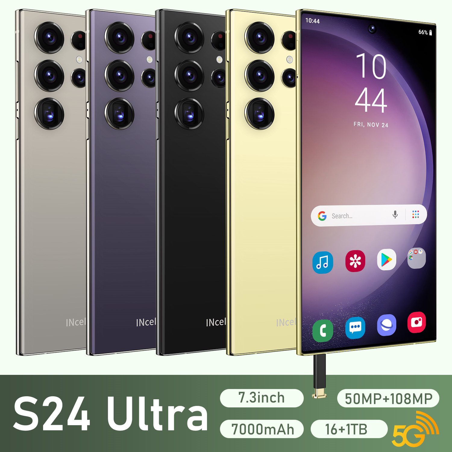 Leading Edge Wholesale S24 Android 5G Smartphone - 16GB RAM 1TB Storage Dual SIM Face Recognition Fingerprint Unlock