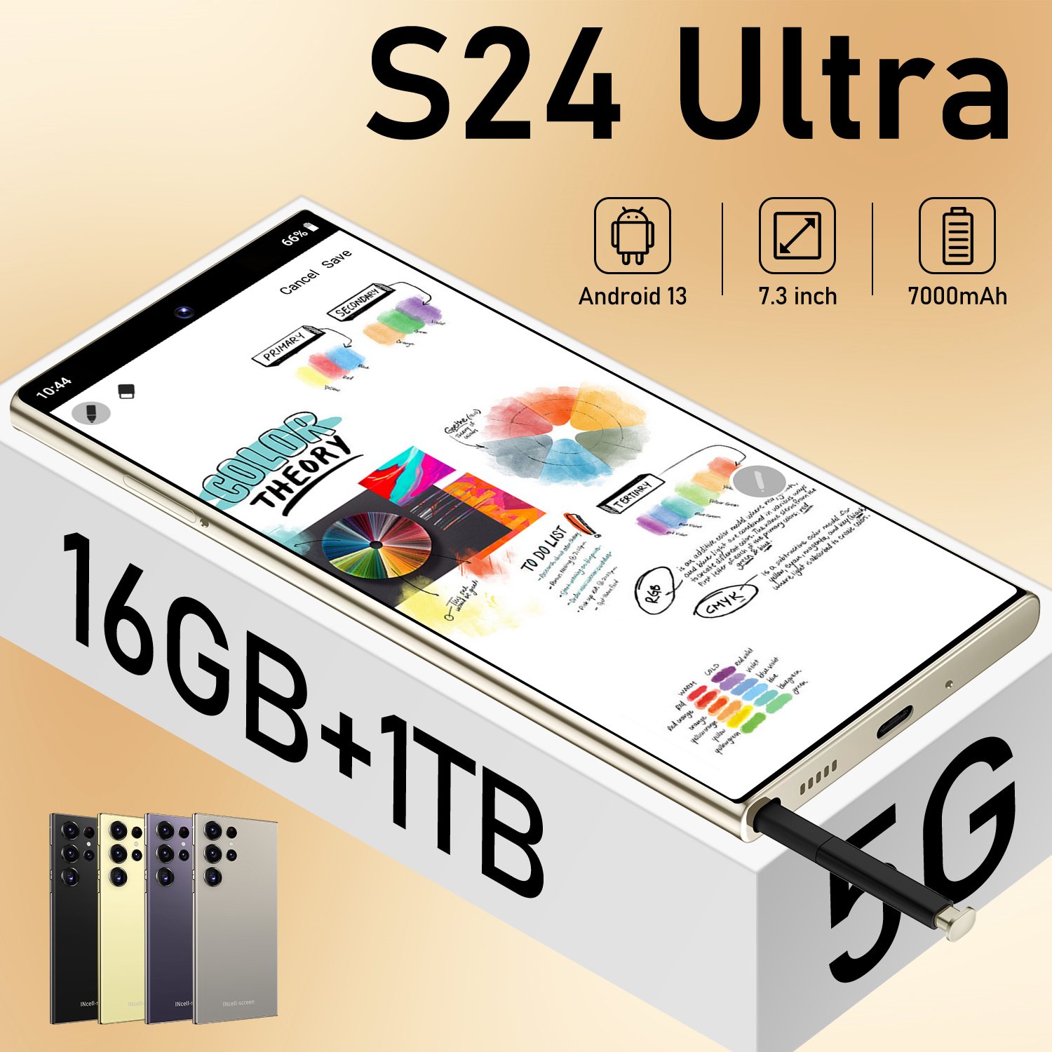 Leading Edge Wholesale S24 Android 5G Smartphone - 16GB RAM 1TB Storage Dual SIM Face Recognition Fingerprint Unlock