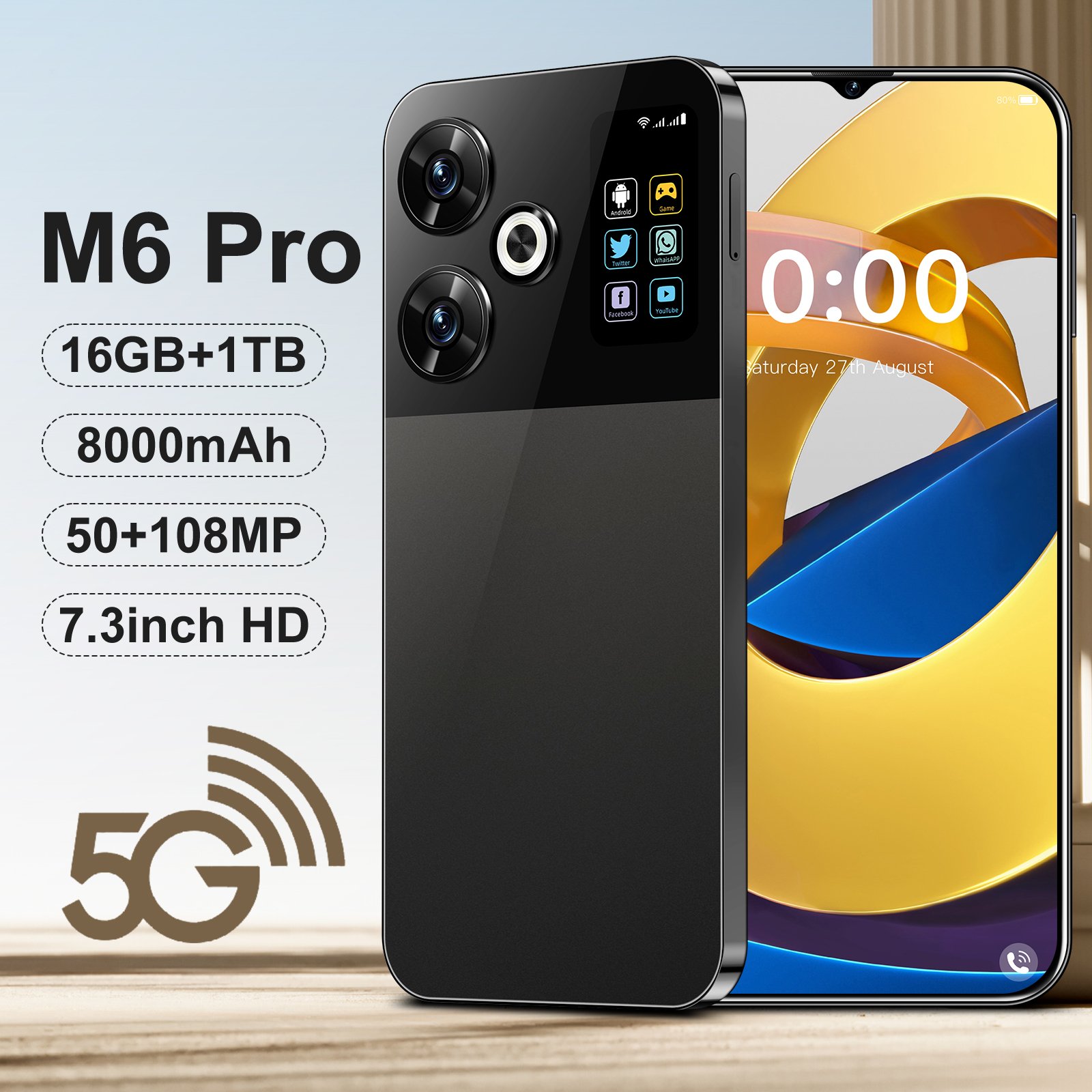 2024 Hot Sale Big Screen M6 Pro Android 13 Smartphones Big Battery Wholesale 5G Cheap Mobile Phones with WCDMA Cellular