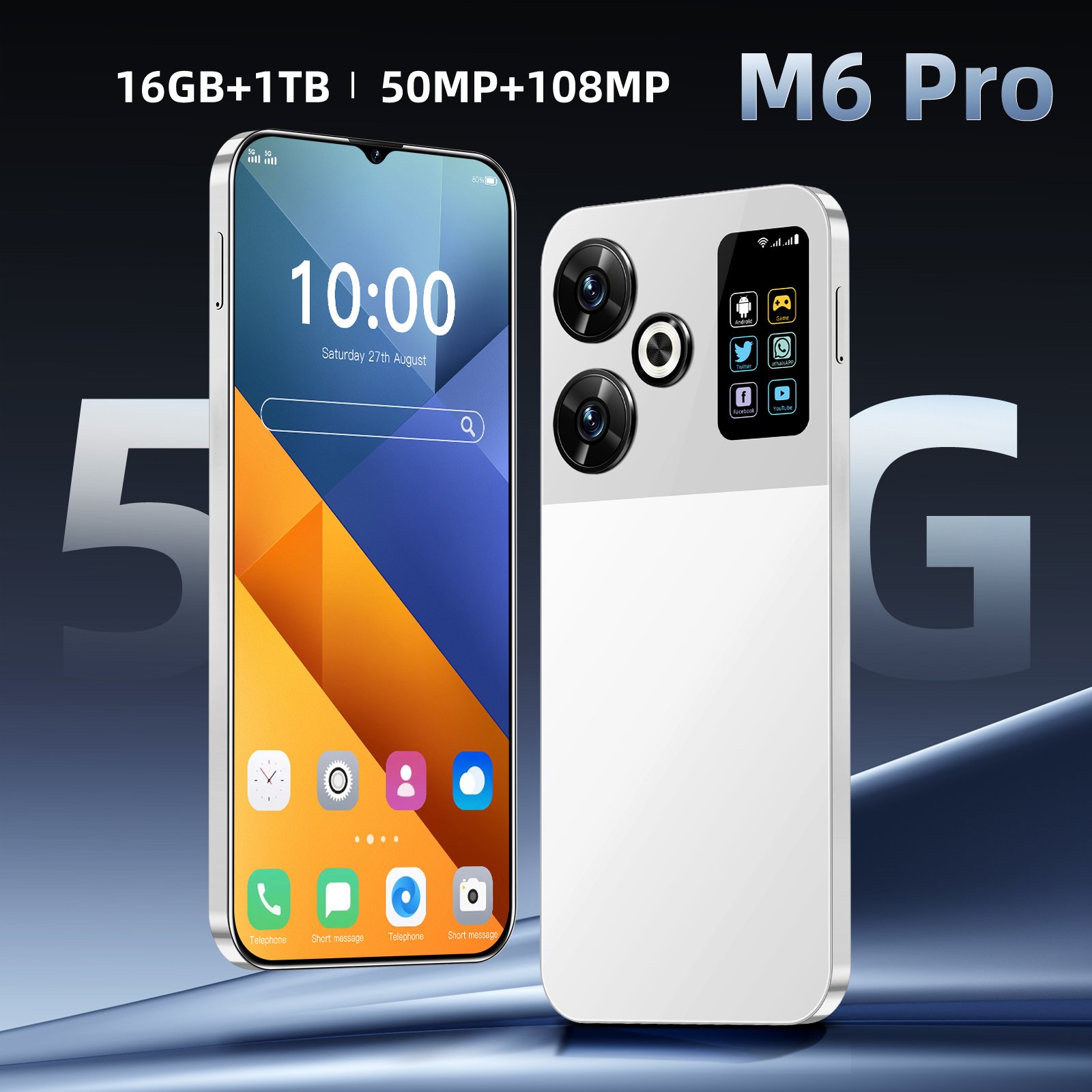 2024 Hot Sale Big Screen M6 Pro Android 13 Smartphones Big Battery Wholesale 5G Cheap Mobile Phones with WCDMA Cellular