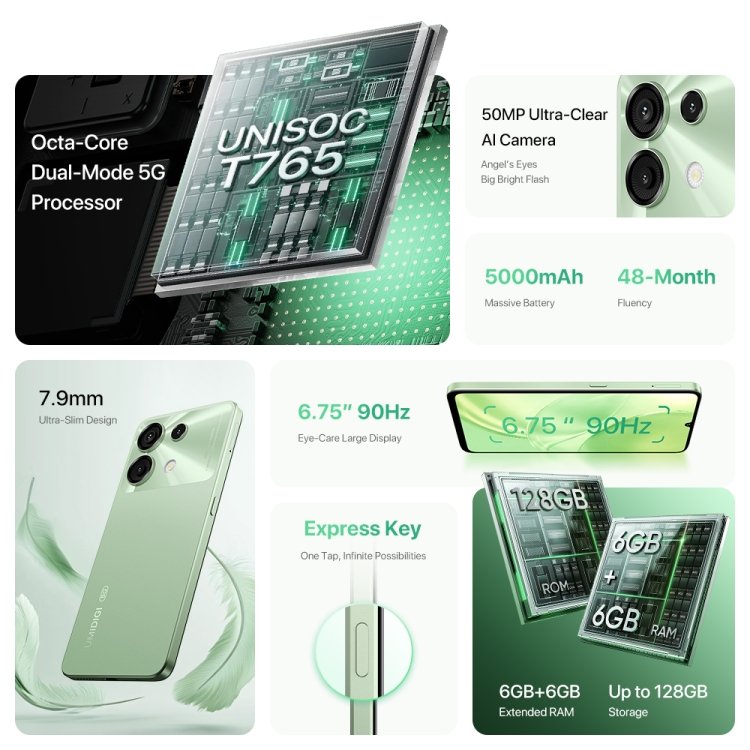 2024 hot selling original UMIDIGI G9 5G smartphone 6.75-inch 6GB+128GB 50MP camera 5000mAh dual SIM card 5G mobile phones