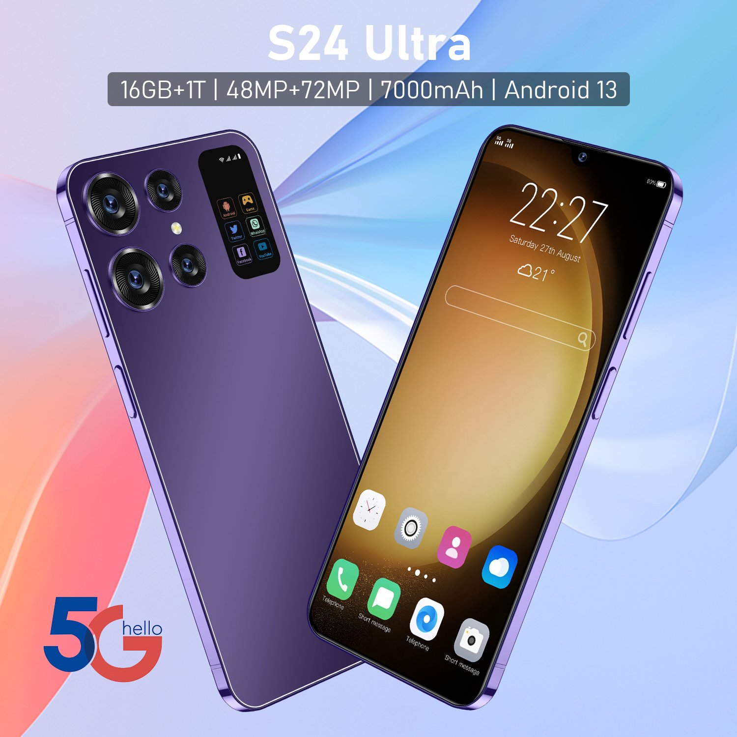 Hot Selling 5G Smarephone s24 Ultra original 7.0 inch 16GB+1TB 108MP Face Recognition Smartphone Cell Mobile Phone