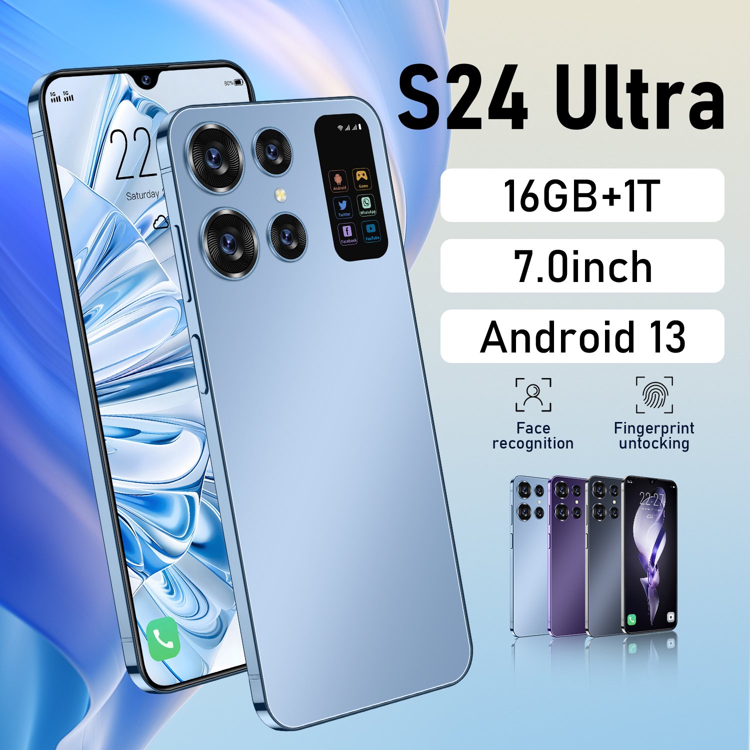 Hot Selling 5G Smarephone s24 Ultra original 7.0 inch 16GB+1TB 108MP Face Recognition Smartphone Cell Mobile Phone