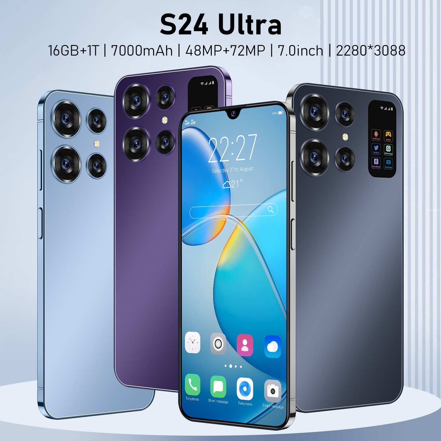 Hot Selling 5G Smarephone s24 Ultra original 7.0 inch 16GB+1TB 108MP Face Recognition Smartphone Cell Mobile Phone