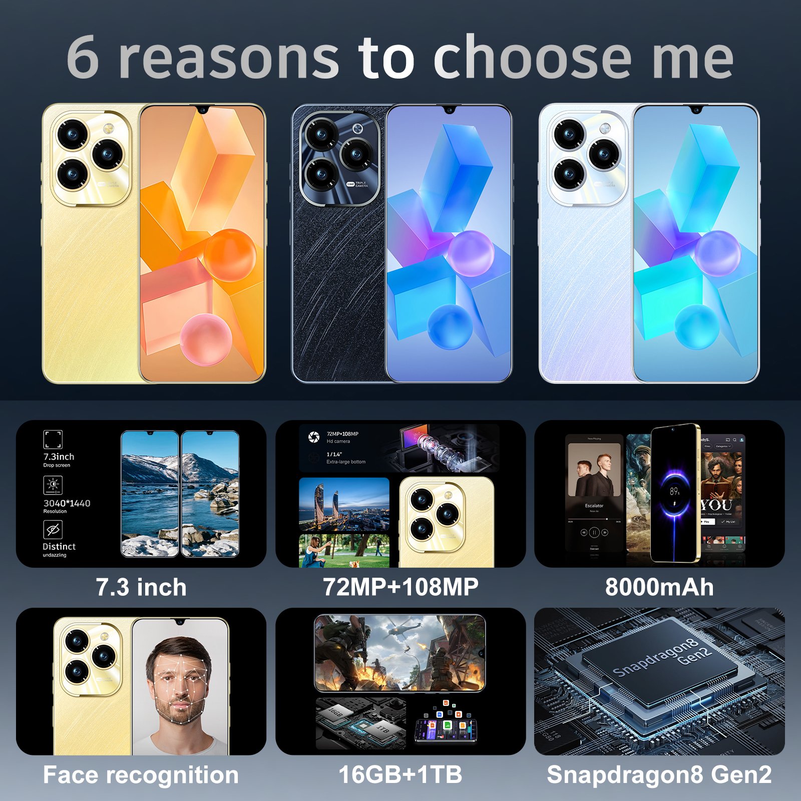 Hot Selling Tecno Hot40 Pro Original 7.3 Inch 5g Smartphone 16gb+1tb 6800 Mah Android 13.0 Mobile Phone OPNEW