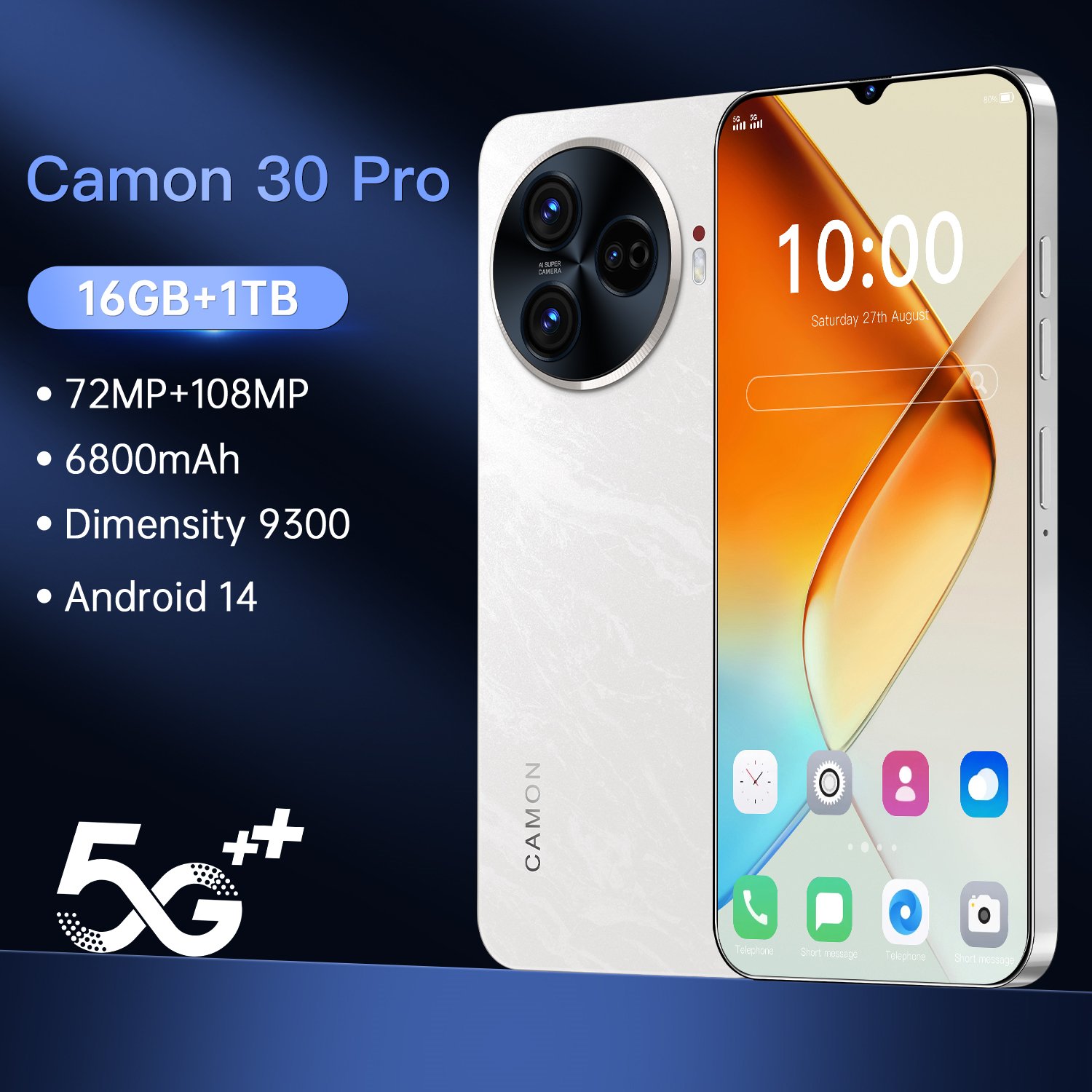 Global wholesale Camon 30 Pro Phone 5G-smartphones with 16GB+1TB storage supporting face recognition and fingerprint unlocking