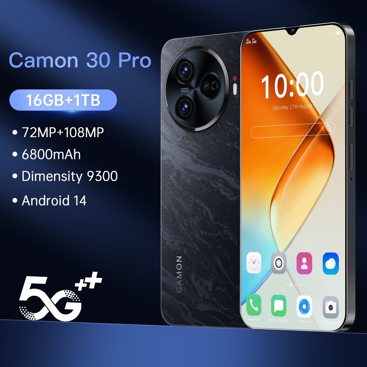 Global wholesale Camon 30 Pro Phone 5G-smartphones with 16GB+1TB storage supporting face recognition and fingerprint unlocking