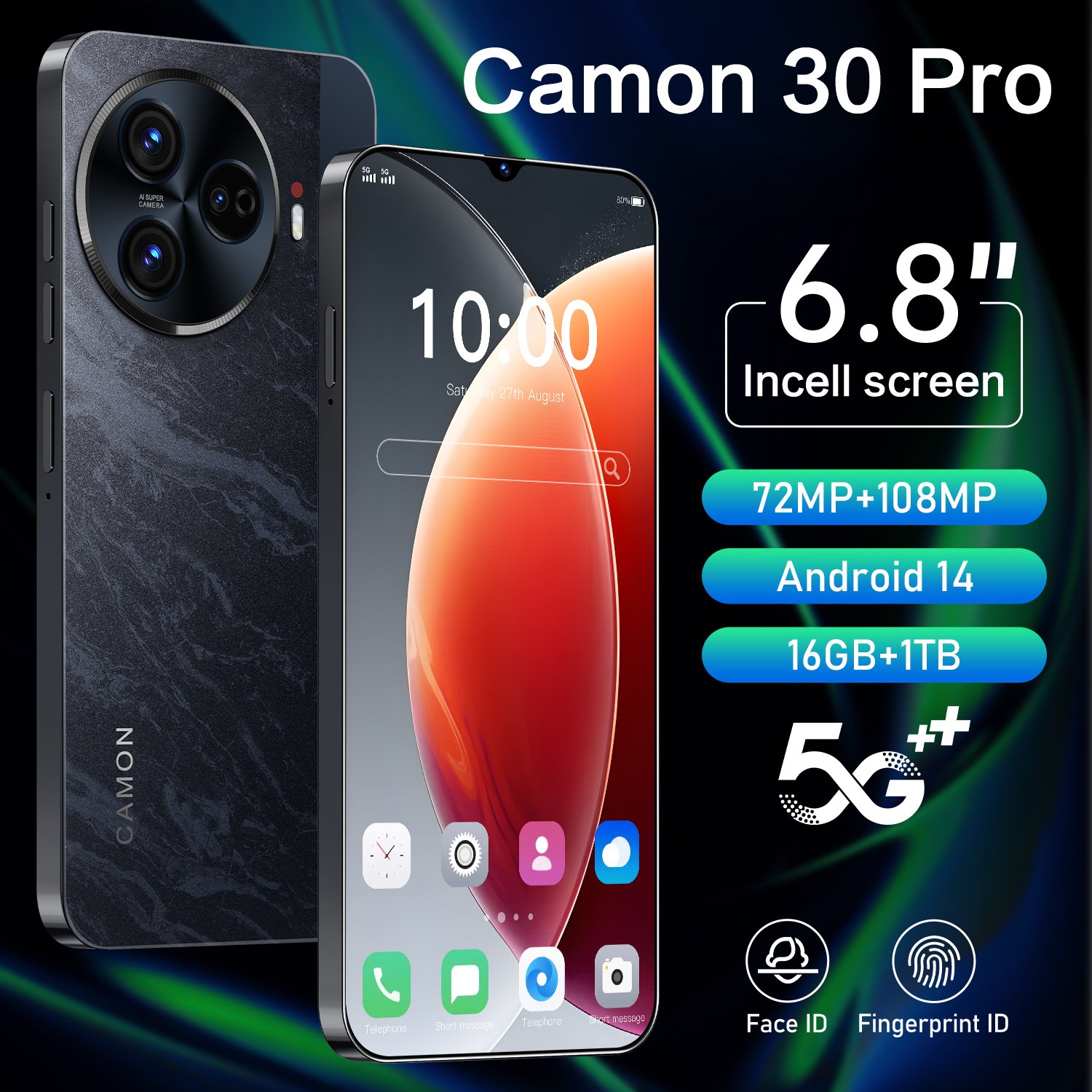 Global wholesale Camon 30 Pro Phone 5G-smartphones with 16GB+1TB storage supporting face recognition and fingerprint unlocking