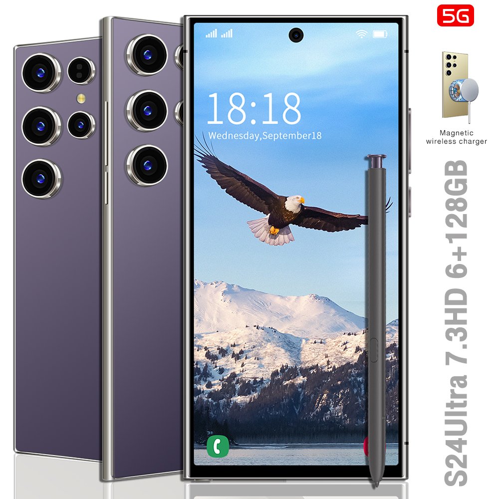 S24Ultra Unlocked Phone, 7.3" HD Screen Cell Phone, Android 14 6+128GB with 128GB Memory Card Smartphone,Face ID/5G/4G/3G/GPS