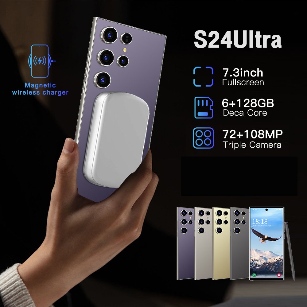 S24Ultra Unlocked Phone, 7.3" HD Screen Cell Phone, Android 14 6+128GB with 128GB Memory Card Smartphone,Face ID/5G/4G/3G/GPS