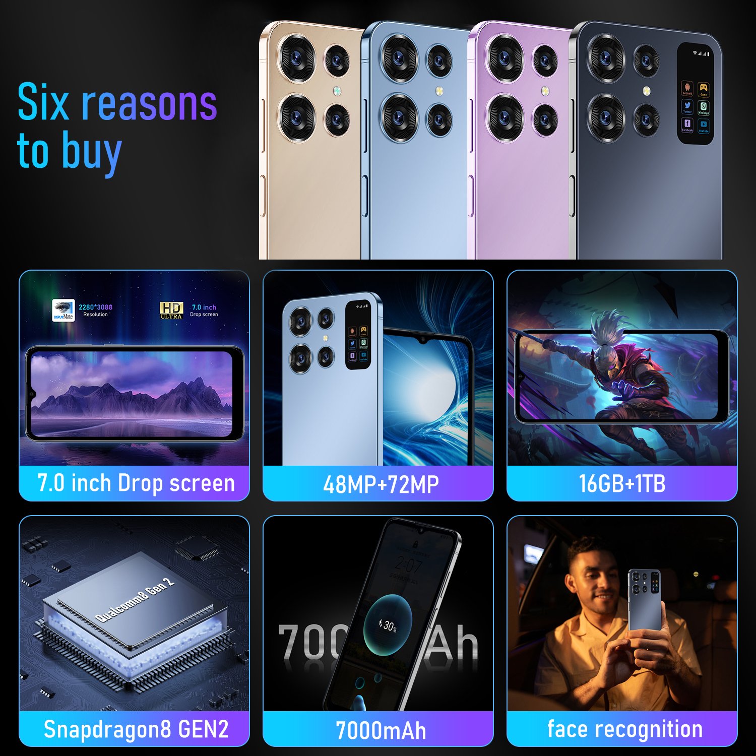 Global 5G S24 Ultra Factory S24 Ultra 5G Upgrade 5 cameras 16GB+1TB Large Memory Smart Phone Gaming Cellphone S21ULTRA S22ultra