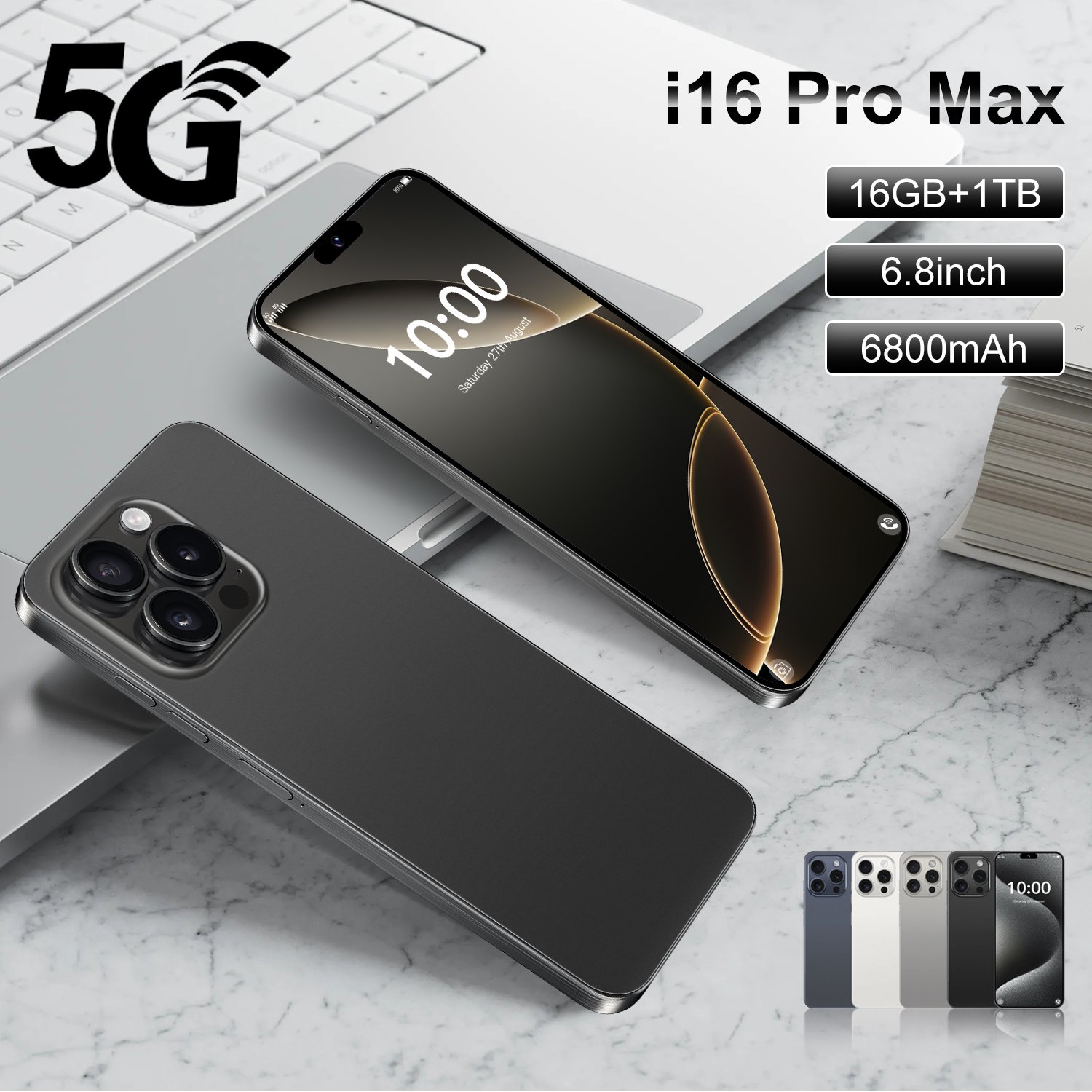 Original i16 Pro Max 5G Smartphone Android Gaming Cell Phone with English French Spanish Operating Languages Used Condition