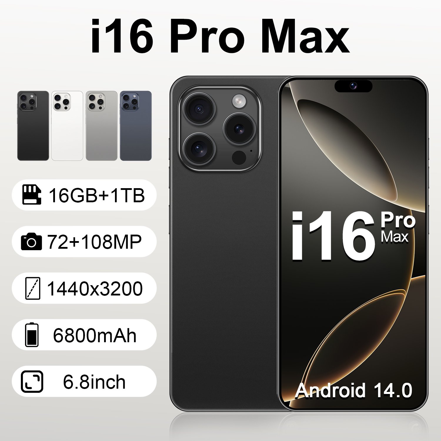 Original i16 Pro Max 5G Smartphone Android Gaming Cell Phone with English French Spanish Operating Languages Used Condition