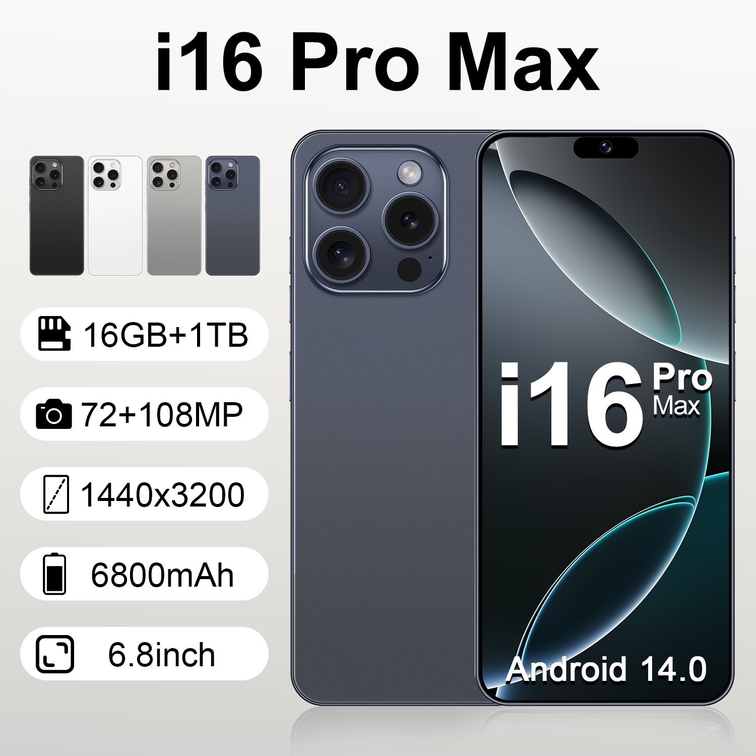 Original i16 Pro Max 5G Smartphone Android Gaming Cell Phone with English French Spanish Operating Languages Used Condition