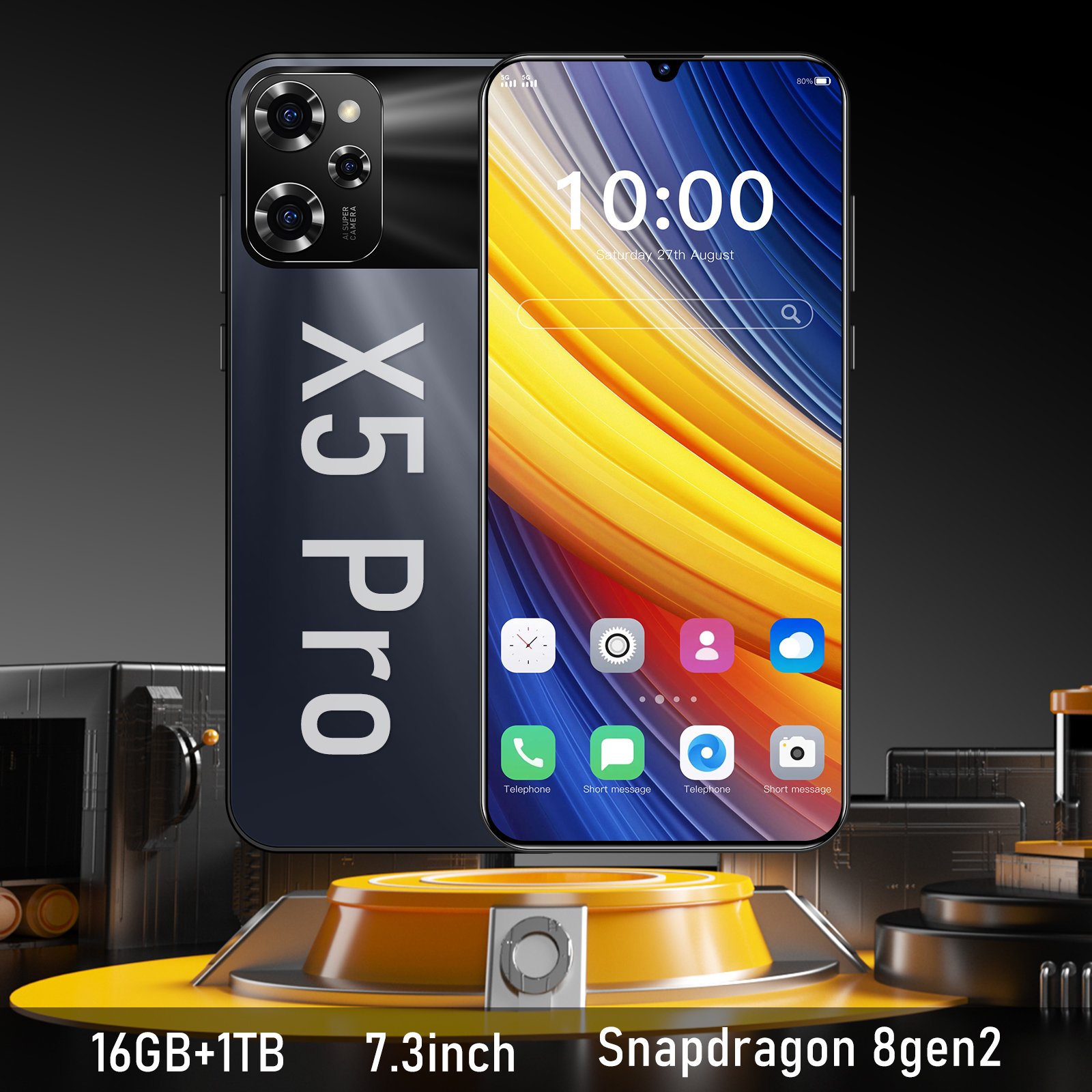 HX2024 Hot Selling X5 Pro 7.3inch Smartphones 16gb 1t Android Phones 50mp+108mp Smartphone