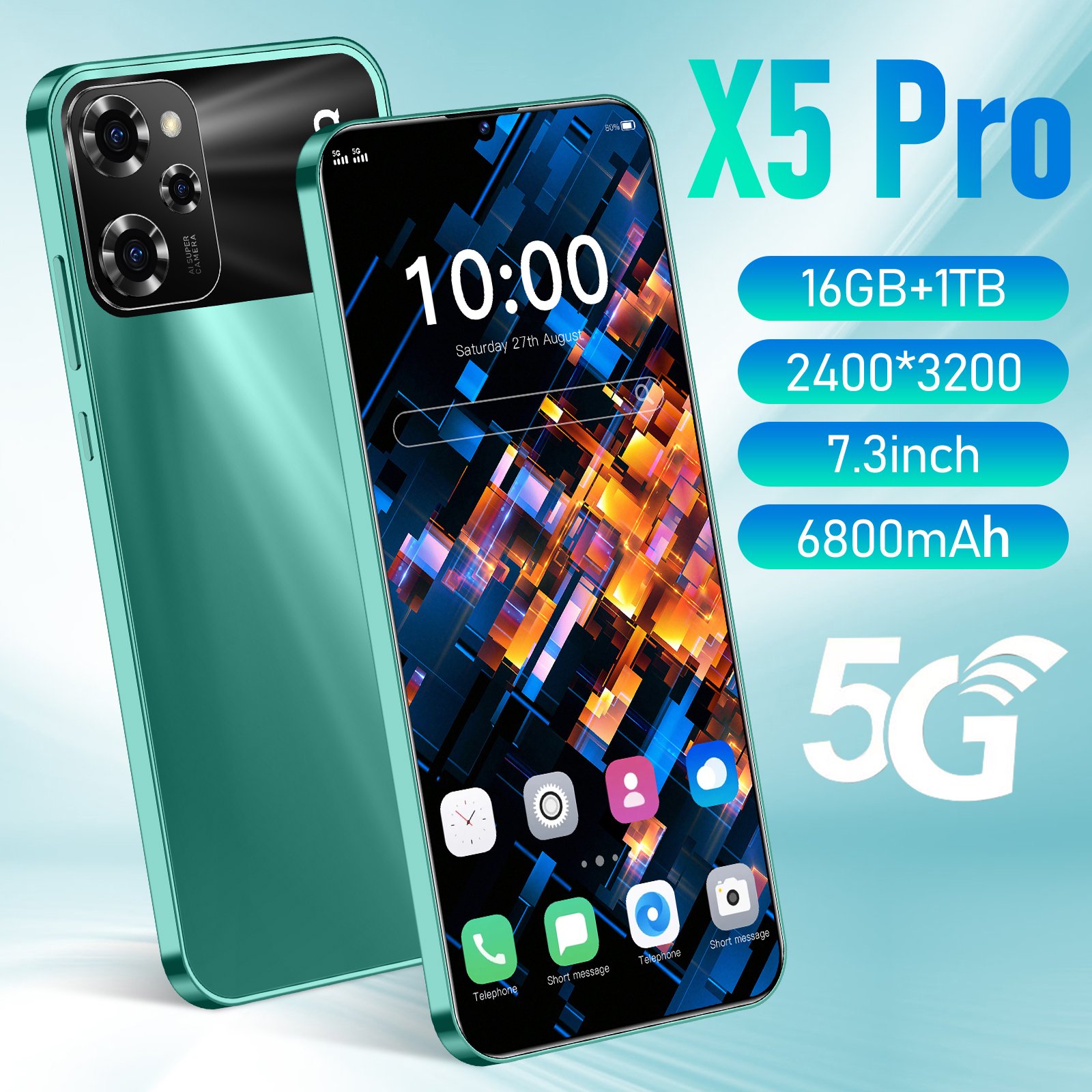 HX2024 Hot Selling X5 Pro 7.3inch Smartphones 16gb 1t Android Phones 50mp+108mp Smartphone