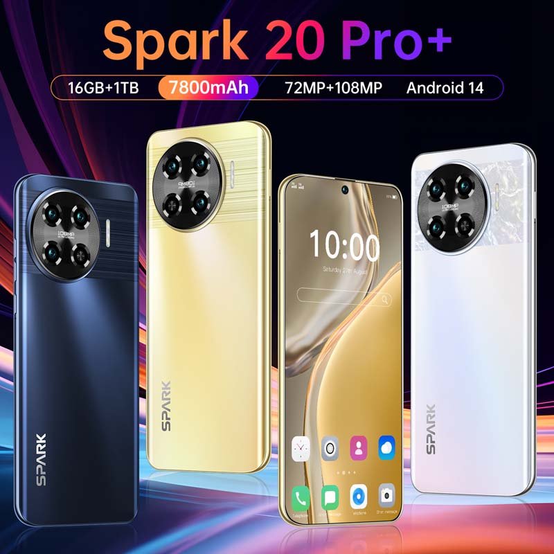 2024 new smartphone 7.6in incell screen Spark20Pro+ large memory 16GB+1T Android smart fast charging phone