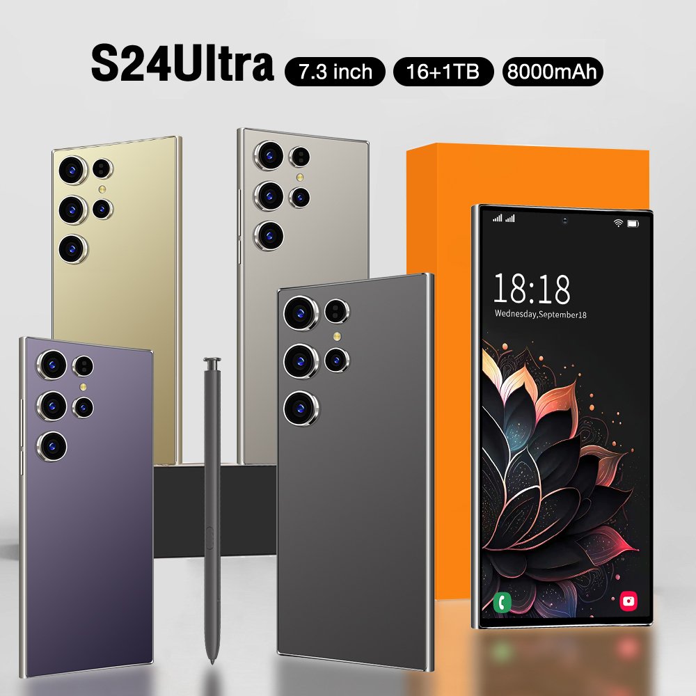 2024 Hot Selling S24 Ultra Android 14 Face Unlock Cell Phone 7.3 Inch Hd Screen 16gb+1tb Cellular 5g Smart Mobile Phones