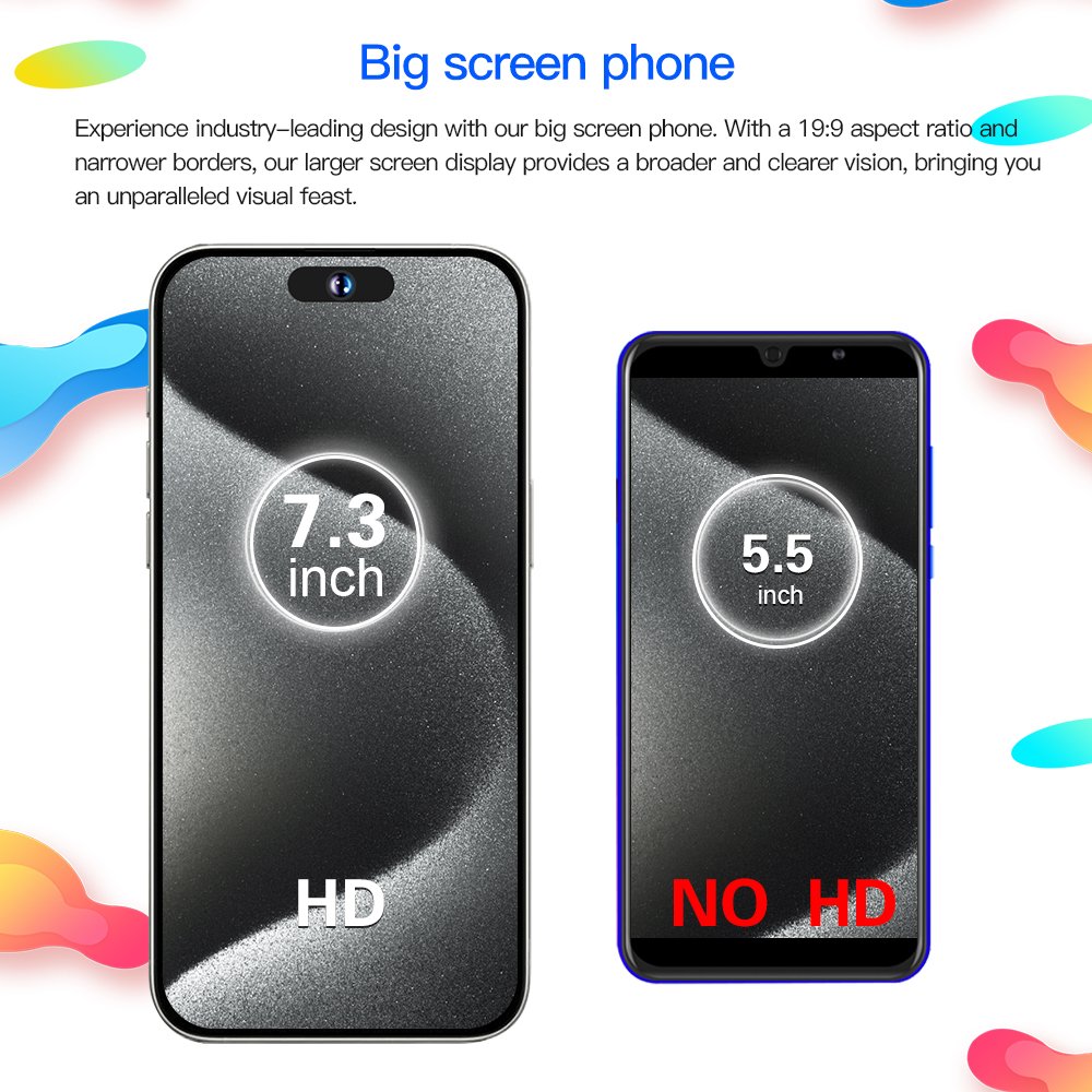 New 5G Smartphone Phone 15 Pro Max Smart Phone 3GB+32GB 6.7 Inch 48MP+108MP Cellphone Cheap Telephone Telefon Inteligente
