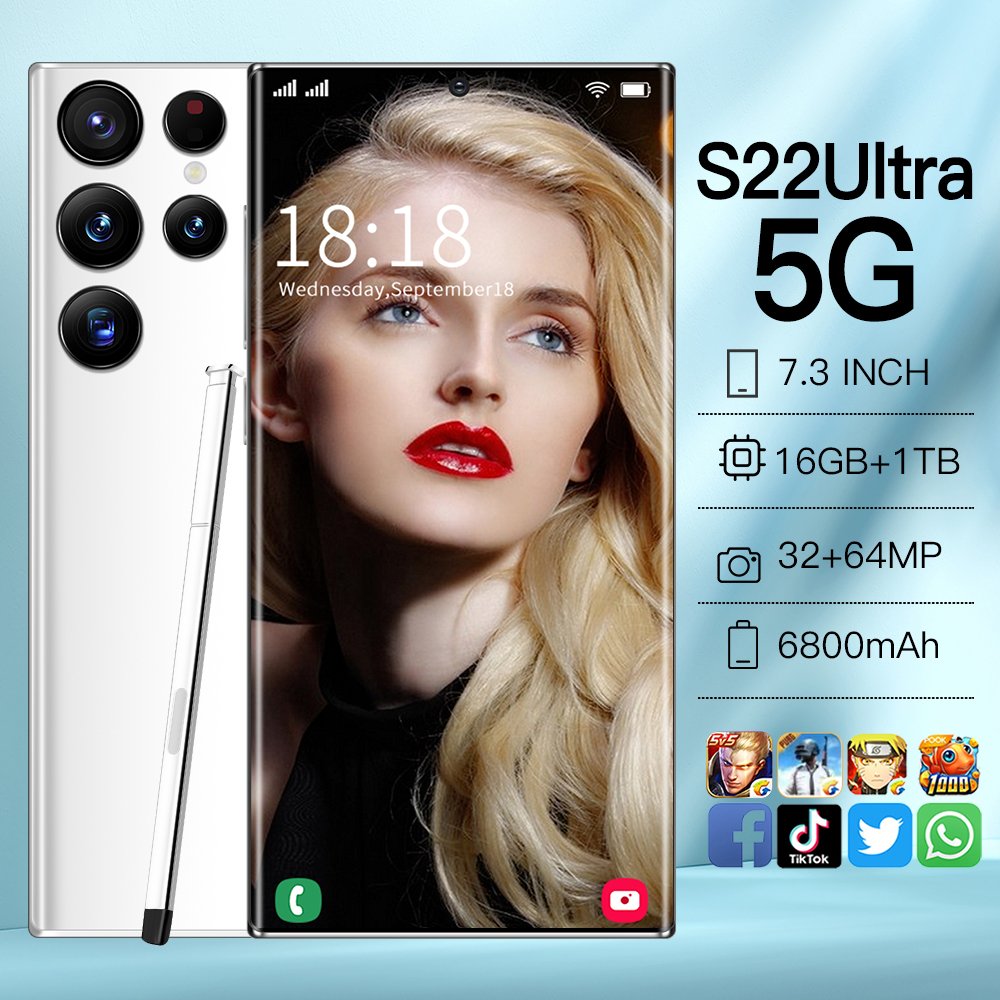 5g Smartphone S22 Ultra HD Screen Dual Sim Cell Phone Android 12 Mobile Phones 48MP 7.3 inch Display Celulares