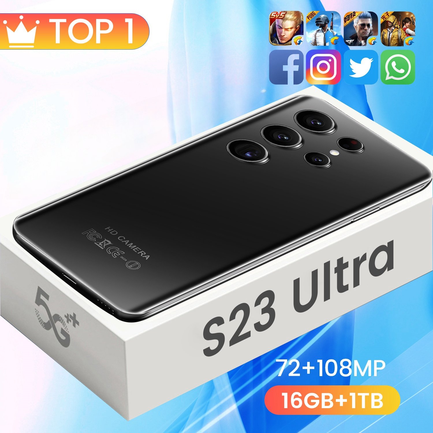 Original Unlocked S23 5g Smartphone 7.2 inch Full Screen 16GB+1TB Android Mobile Phones With Face ID Cell Phone