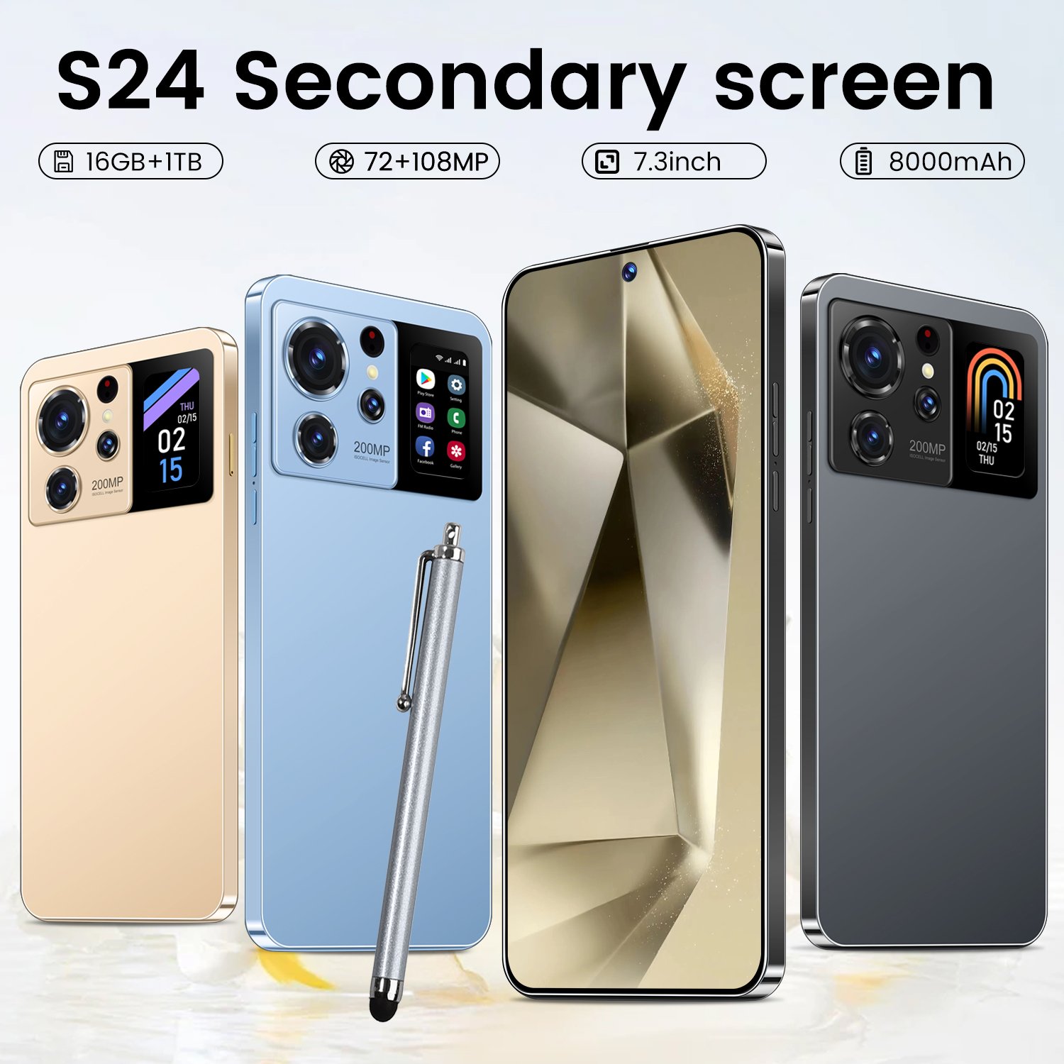 Wholesale mobile phone multifunctional Android 13 suitable for s24 dual card 5G smartphone s24 global unlocking pen phone