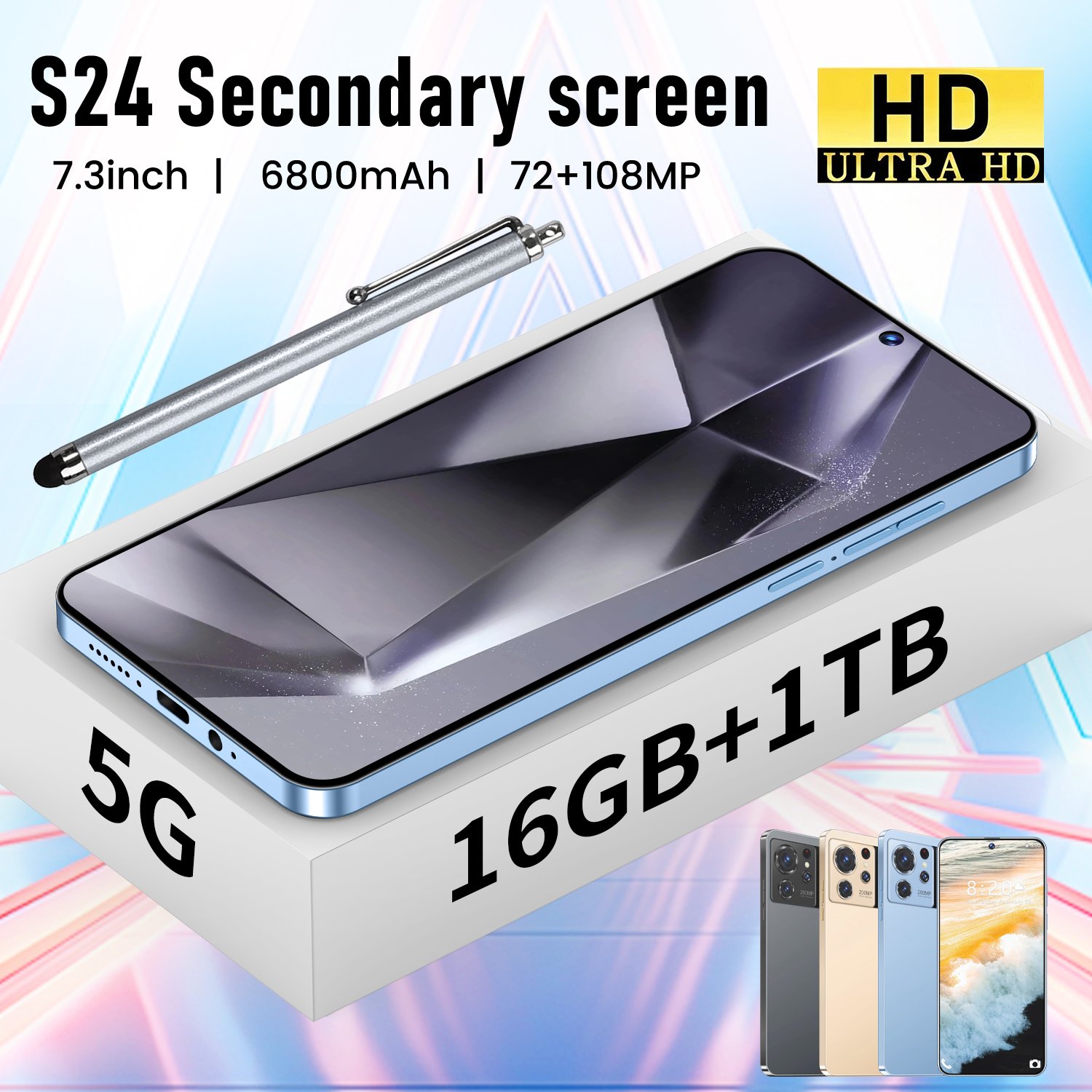 Wholesale mobile phone multifunctional Android 13 suitable for s24 dual card 5G smartphone s24 global unlocking pen phone
