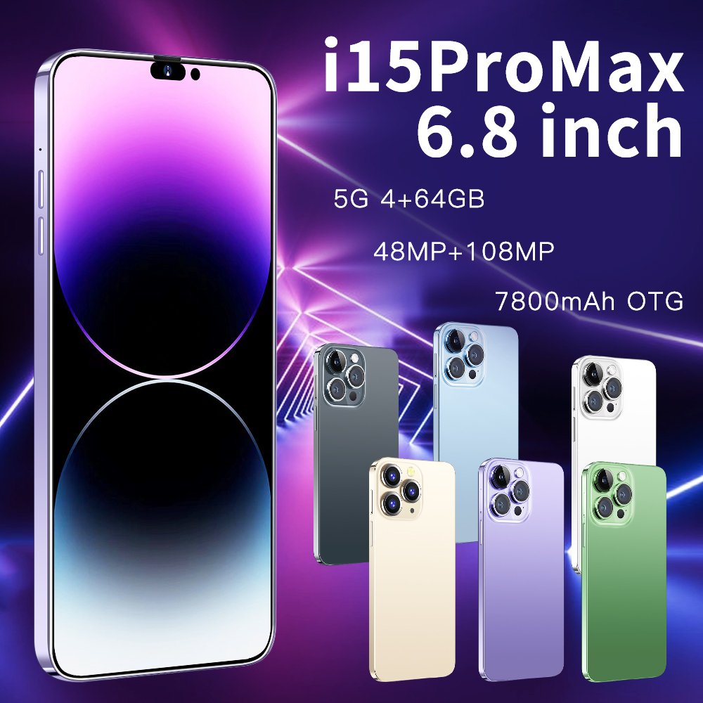 New 5G Smartphone Phone 15 Pro Max Smart Phone 4GB+64GB 6.7 Inch 48MP+108MP Cellphone Cheap Telephone Telefon Inteligente