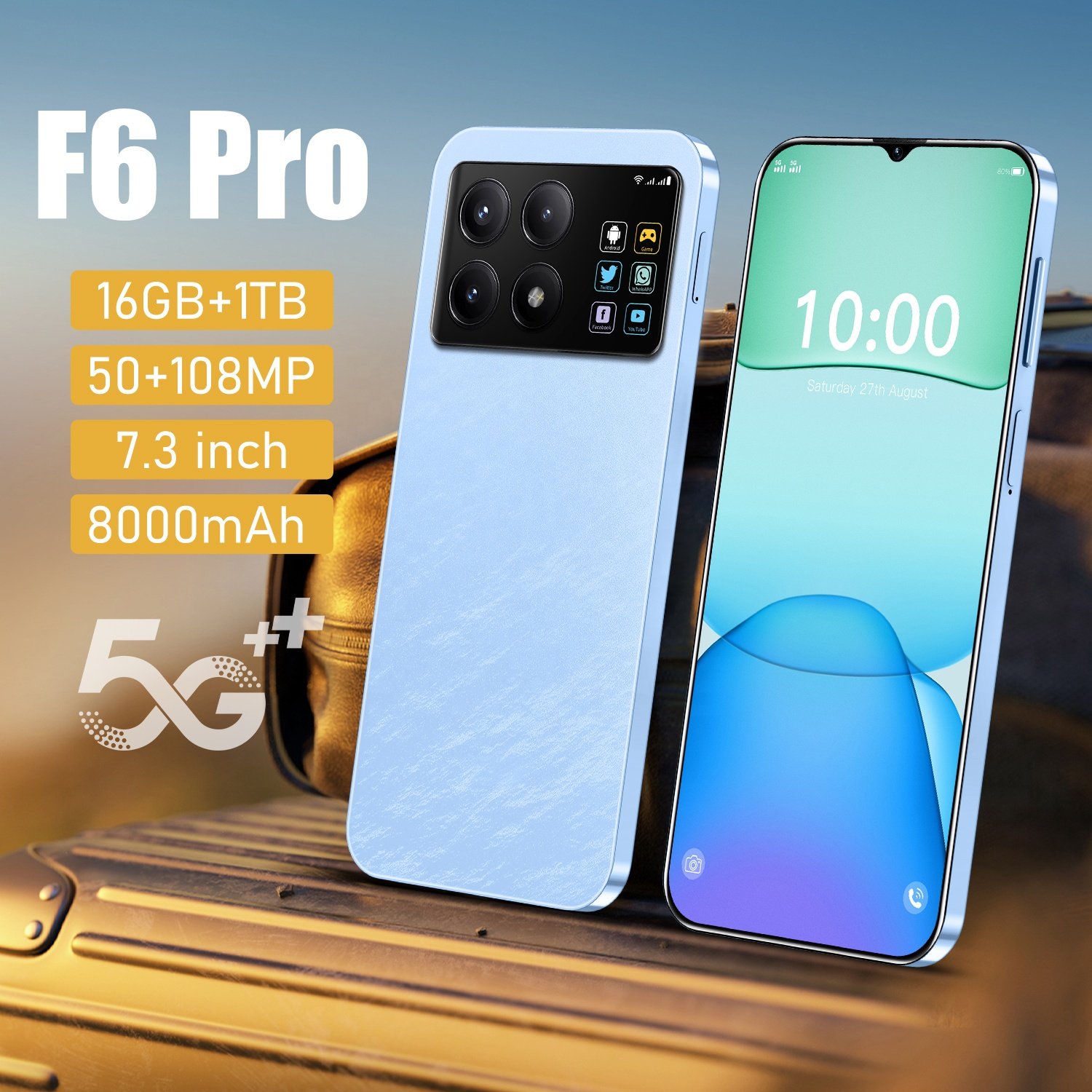 2024 New Original 5G Smartphone 7.3inch 108MP HD Camera F6 Pro 16GB+1TB Android 14 Mobilephones 4G5G Cellphone