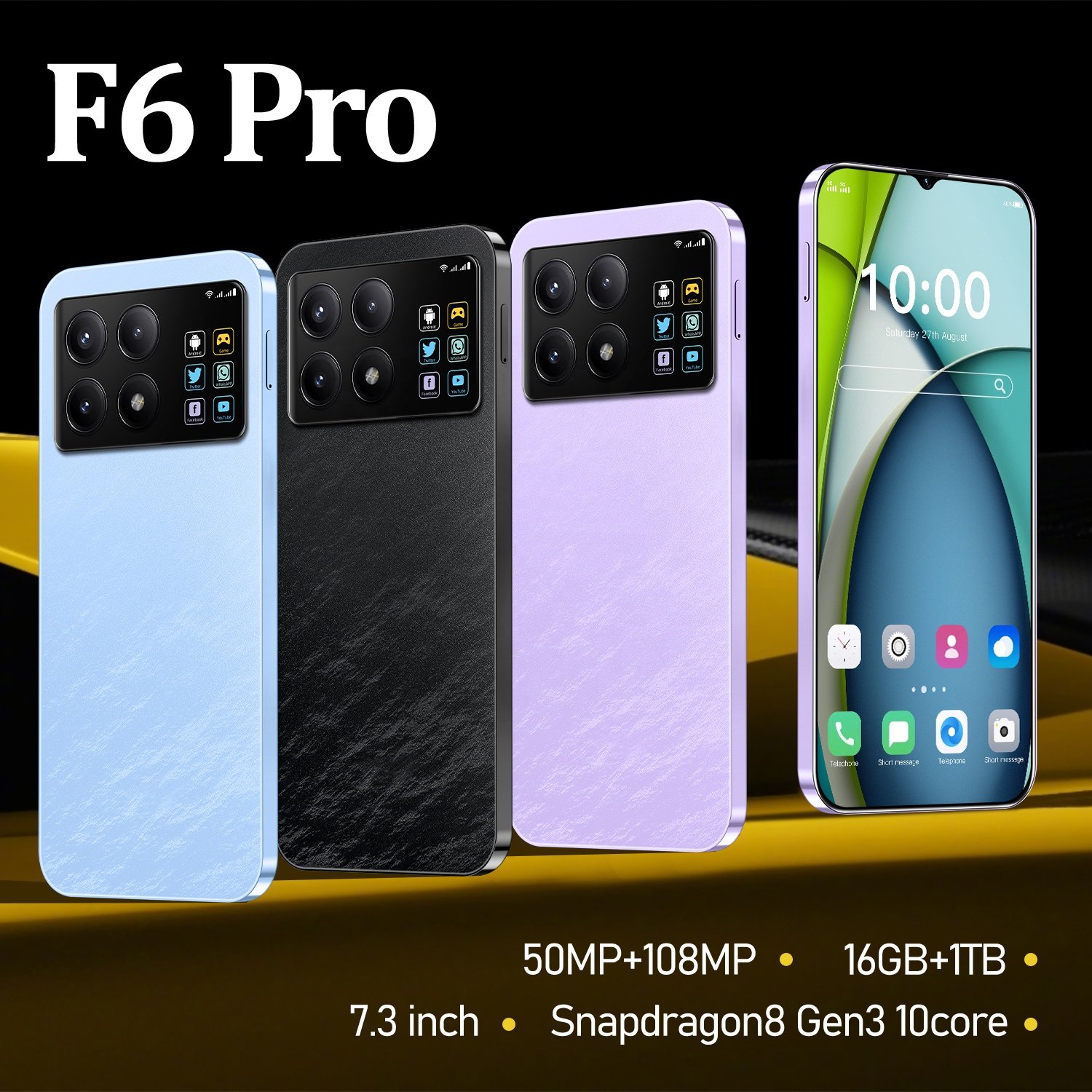 2024 New Original 5G Smartphone 7.3inch 108MP HD Camera F6 Pro 16GB+1TB Android 14 Mobilephones 4G5G Cellphone