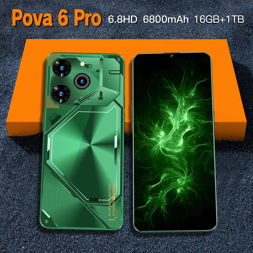 Original pova 6 pro 5g 7.3 Inch 5G Smartphone 16GB+1TB 6800 mAh povo Android 13.0 Mobile Phone