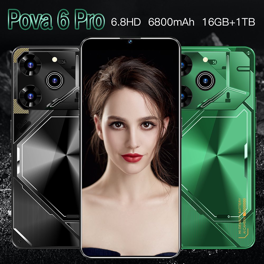 Original pova 6 pro 5g 7.3 Inch 5G Smartphone 16GB+1TB 6800 mAh povo Android 13.0 Mobile Phone