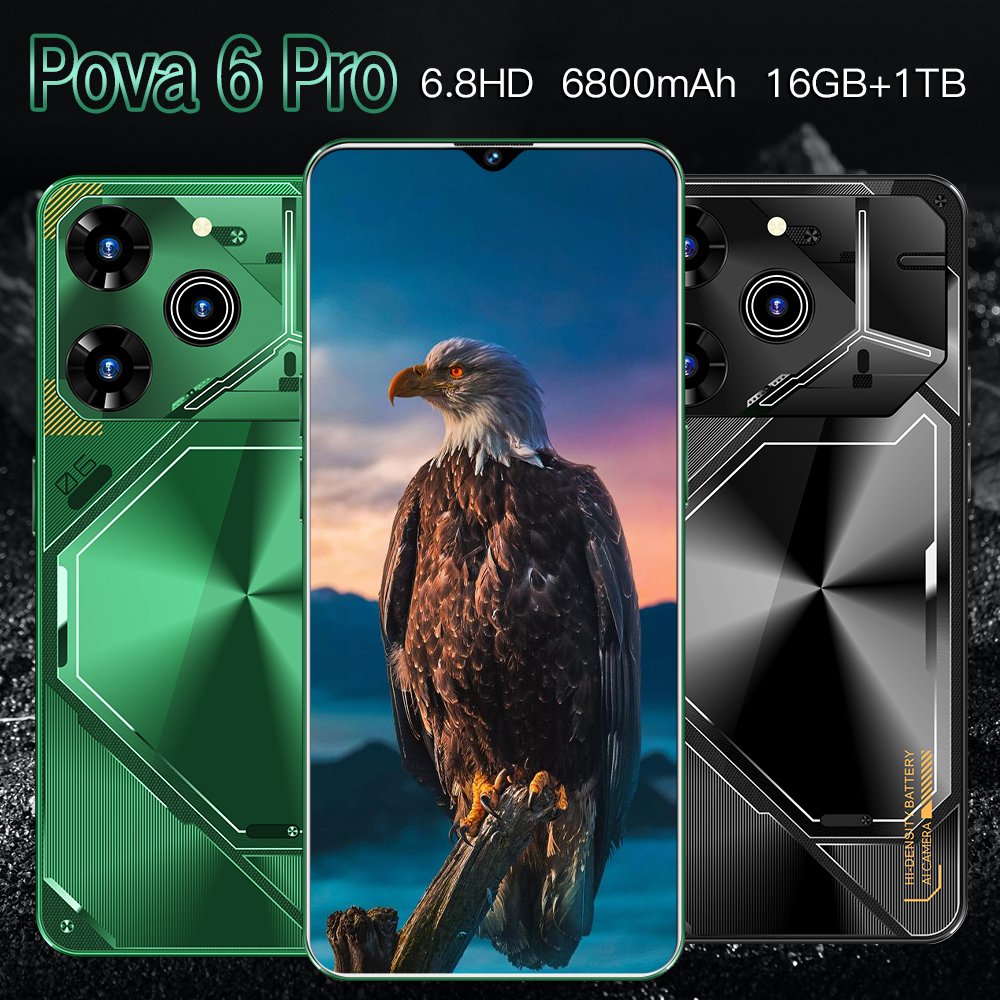 Original pova 6 pro 5g 7.3 Inch 5G Smartphone 16GB+1TB 6800 mAh povo Android 13.0 Mobile Phone