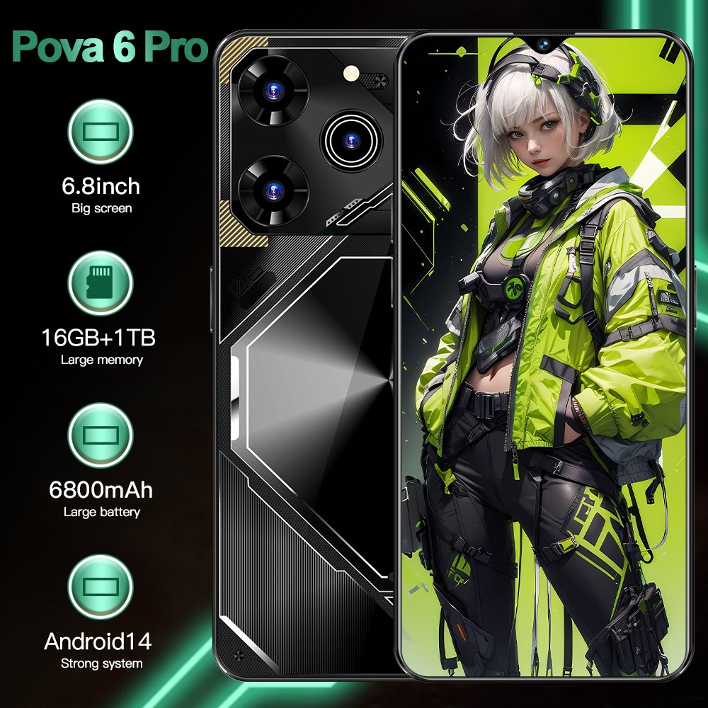 Original pova 6 pro 5g 7.3 Inch 5G Smartphone 16GB+1TB 6800 mAh povo Android 13.0 Mobile Phone
