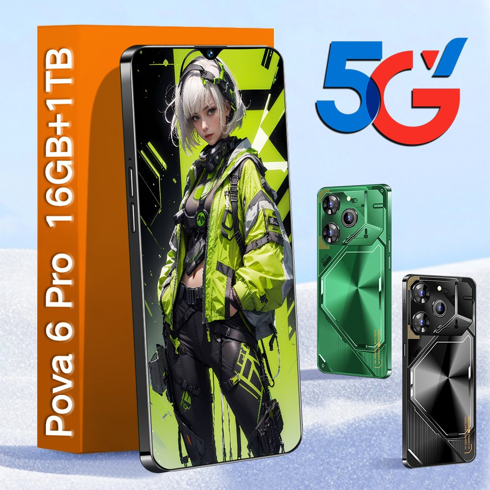 Original pova 6 pro 5g 7.3 Inch 5G Smartphone 16GB+1TB 6800 mAh povo Android 13.0 Mobile Phone