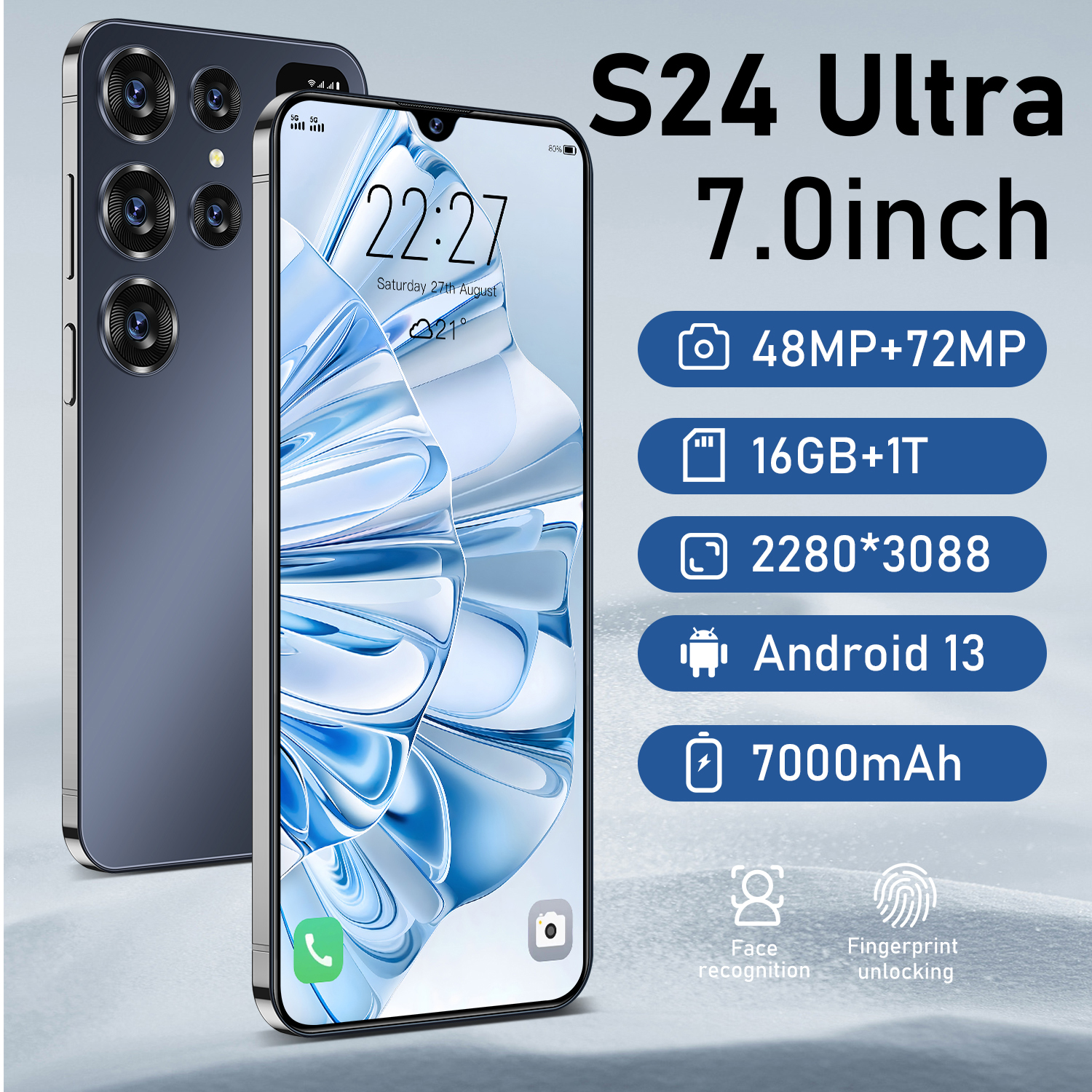 Promotion S24 Ultra Upgrade 5 Cameras Large Memory 6.6 inch HD Screen S24 Ultra+ SmartPhone Cellphone Smart Mobile Phone