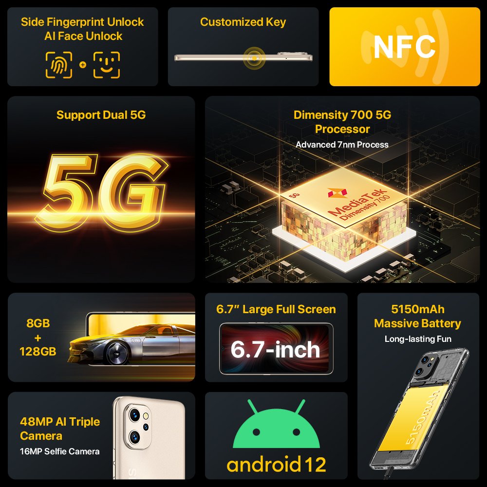 New Arrivals UMIDIGI F3 Global Version 64MP Triple Camera 8GB+128GB 5150mAh 5G Smartphones Cellphone