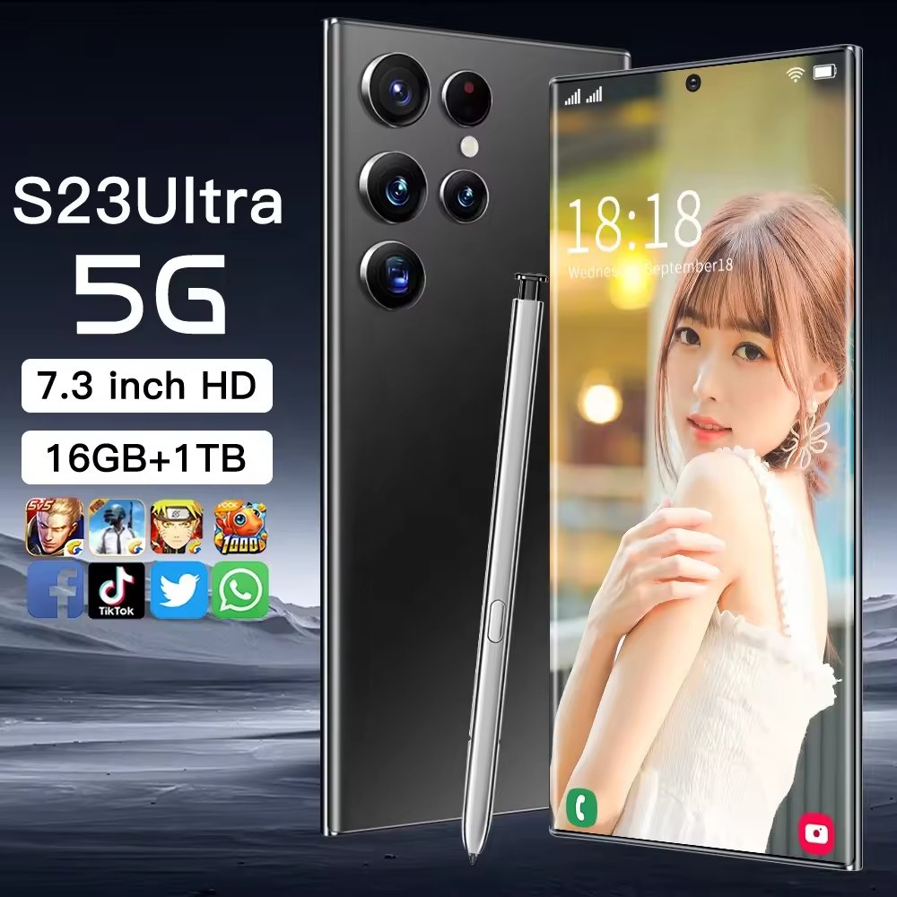 7.3-inch 7800mah 10 Core Ultra High Speed Smartphone Facial Unlock Sung Gxlxay S23 Ultra 16gb+1tb 5g Smartphone With Touch Pen