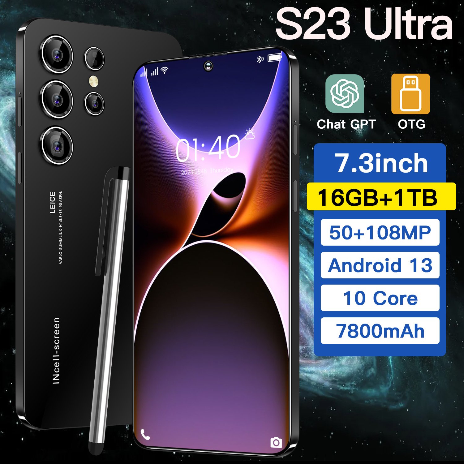 New Global version S23 Ultra 7.3-inch Big screen 5G smartphone 16GB+1TB dual SIM Android mobile phone