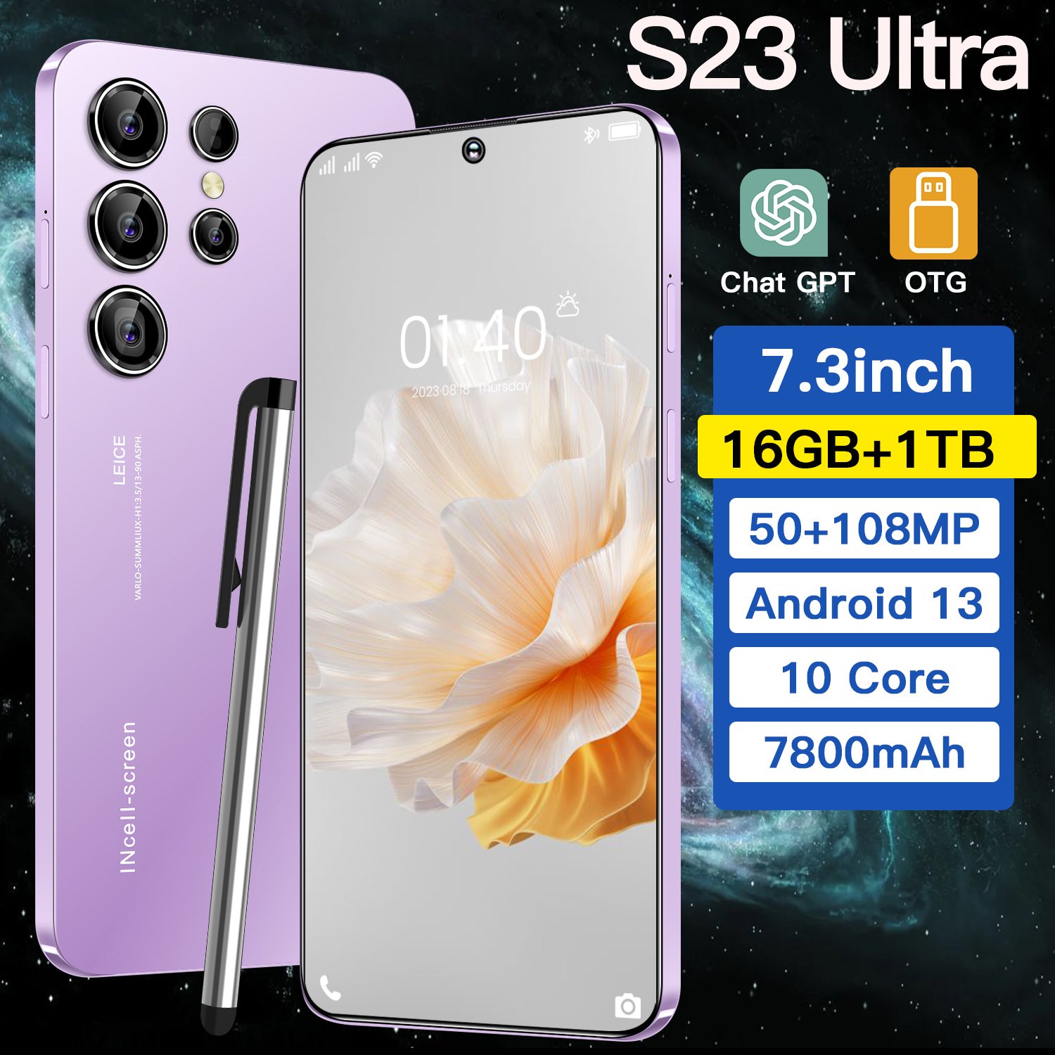New Global version S23 Ultra 7.3-inch Big screen 5G smartphone 16GB+1TB dual SIM Android mobile phone
