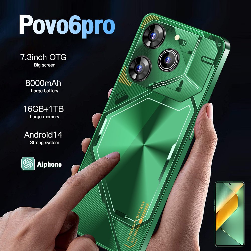 Slimoro Mobil Original Povo 6 Pro 1TB Mobile Phone Cell Phone Smartphone Telefon Gaming i15 16 14 Android 5G Smartphone Celular