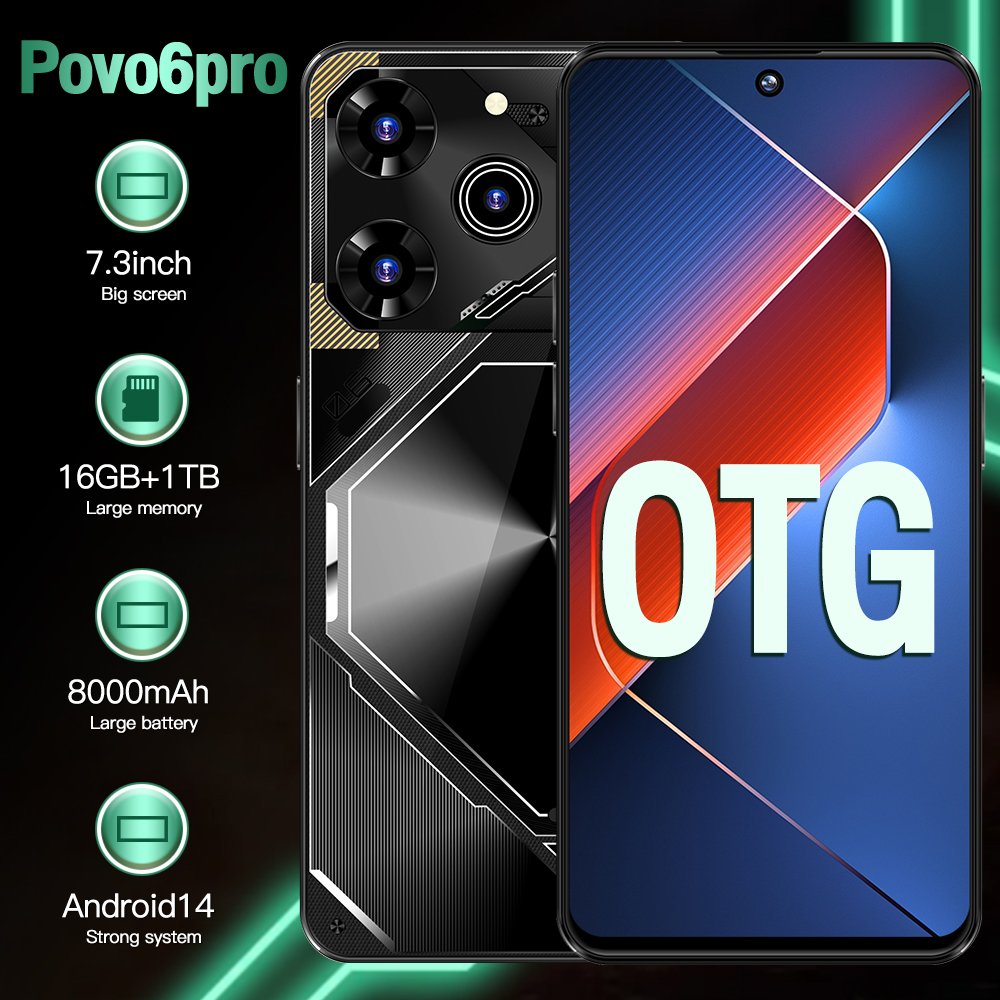 Slimoro Mobil Original Povo 6 Pro 1TB Mobile Phone Cell Phone Smartphone Telefon Gaming i15 16 14 Android 5G Smartphone Celular