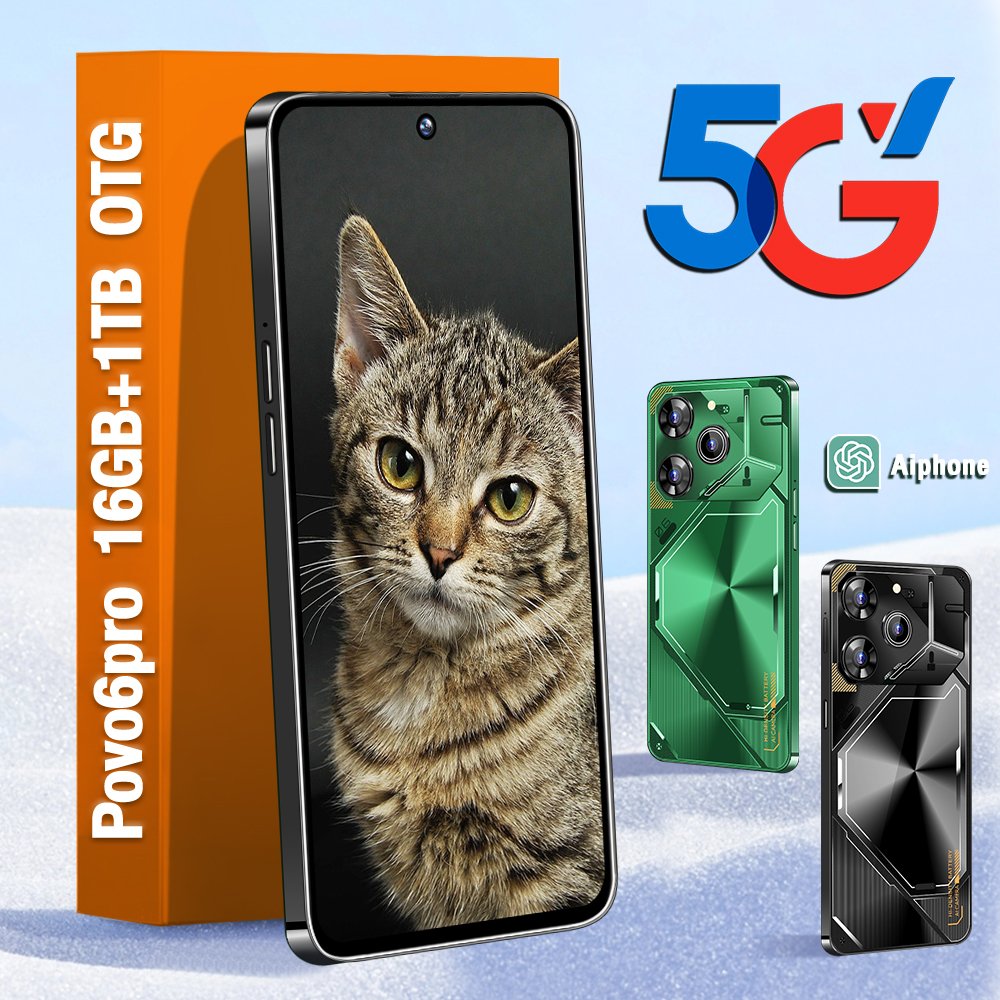 Slimoro Mobil Original Povo 6 Pro 1TB Mobile Phone Cell Phone Smartphone Telefon Gaming i15 16 14 Android 5G Smartphone Celular
