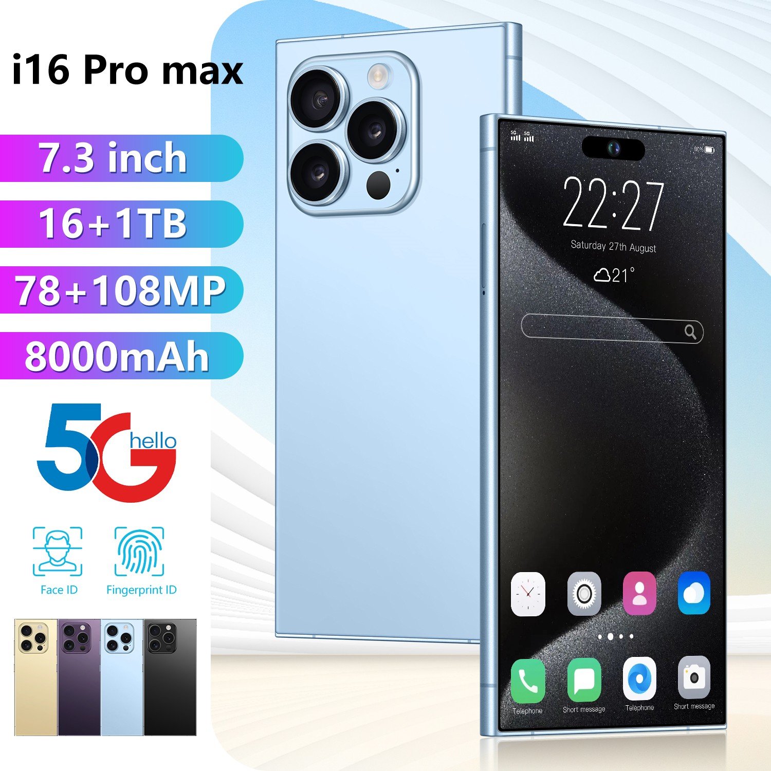 HOT original I 15 Ultra pro max 7.3 Inch HD Screen Dual 16GB+1TB 5G Android 14 Mobile Phone Fast Hight quality cellphone