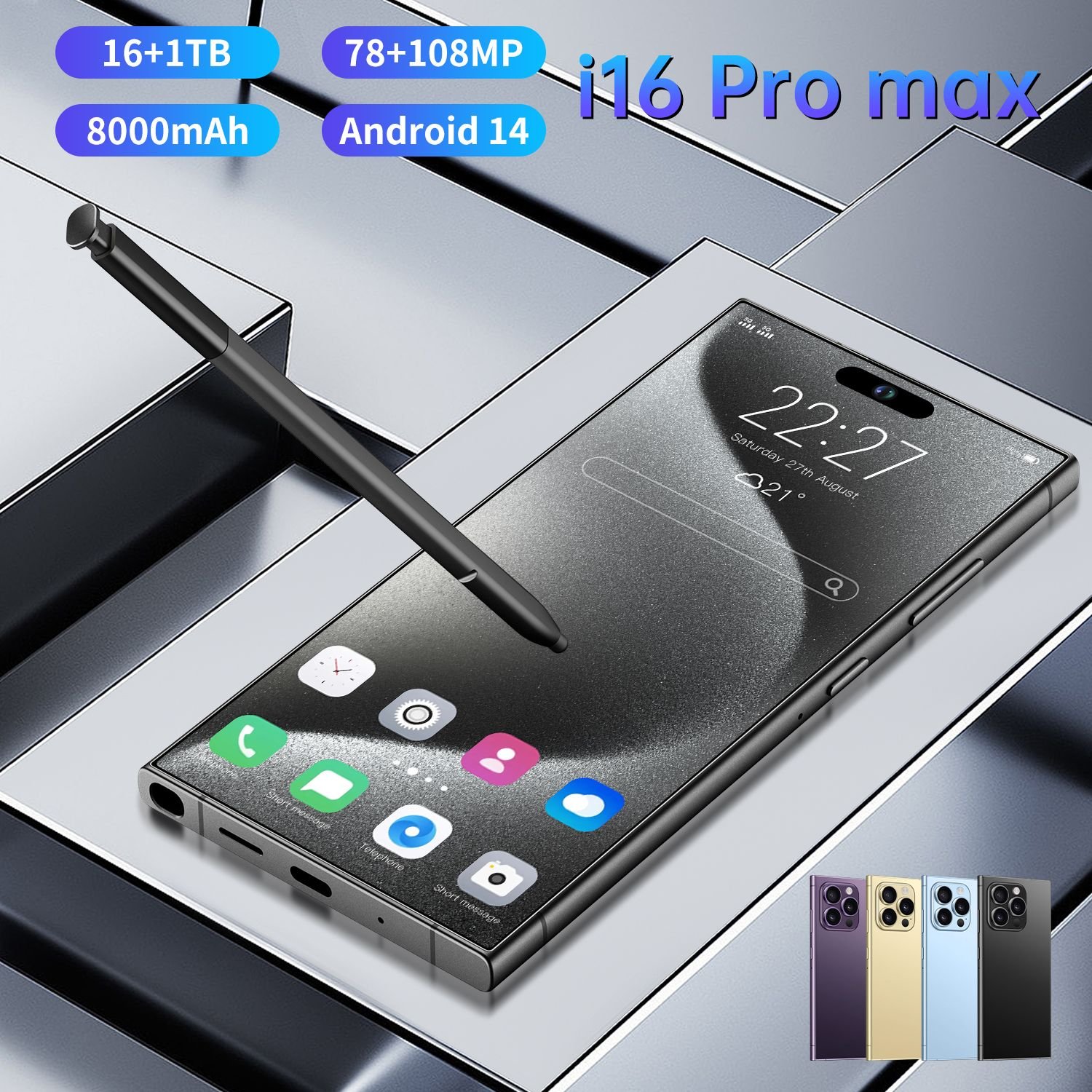 HOT original I 15 Ultra pro max 7.3 Inch HD Screen Dual 16GB+1TB 5G Android 14 Mobile Phone Fast Hight quality cellphone
