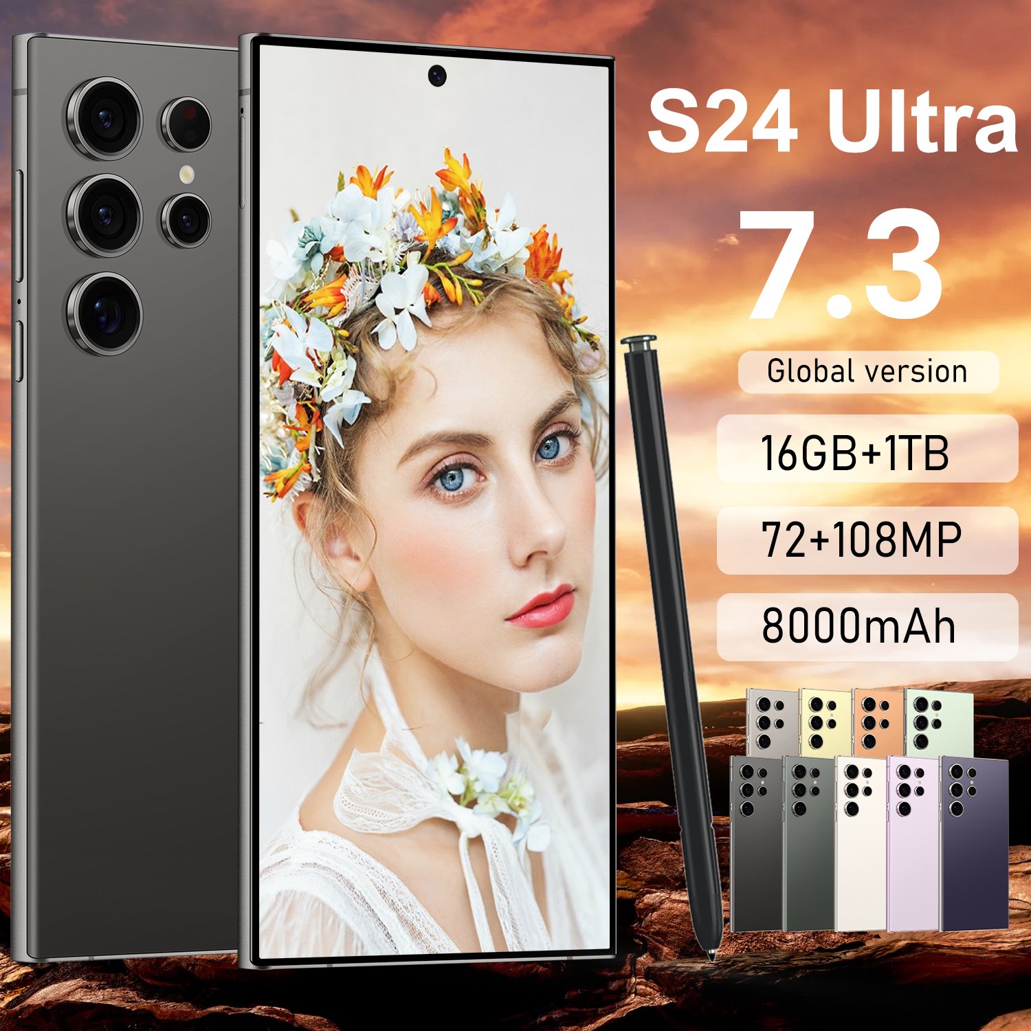 S24 Ultra 7.2 Inch Large Screen Smartphone 12gb + 1TB with Stylus 4G 5g Network with Dual SIM Android 13 Phone